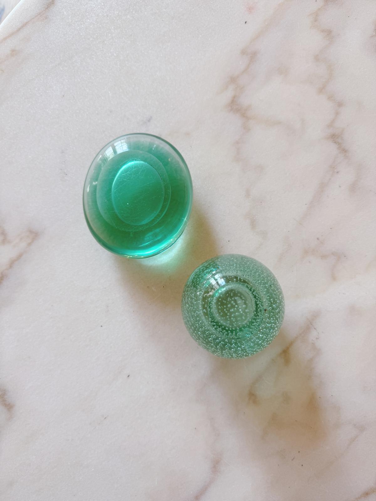 1970s Hand-blown Turquoise Murano Glass - Candlestick and Carlo Moretti Paperweight