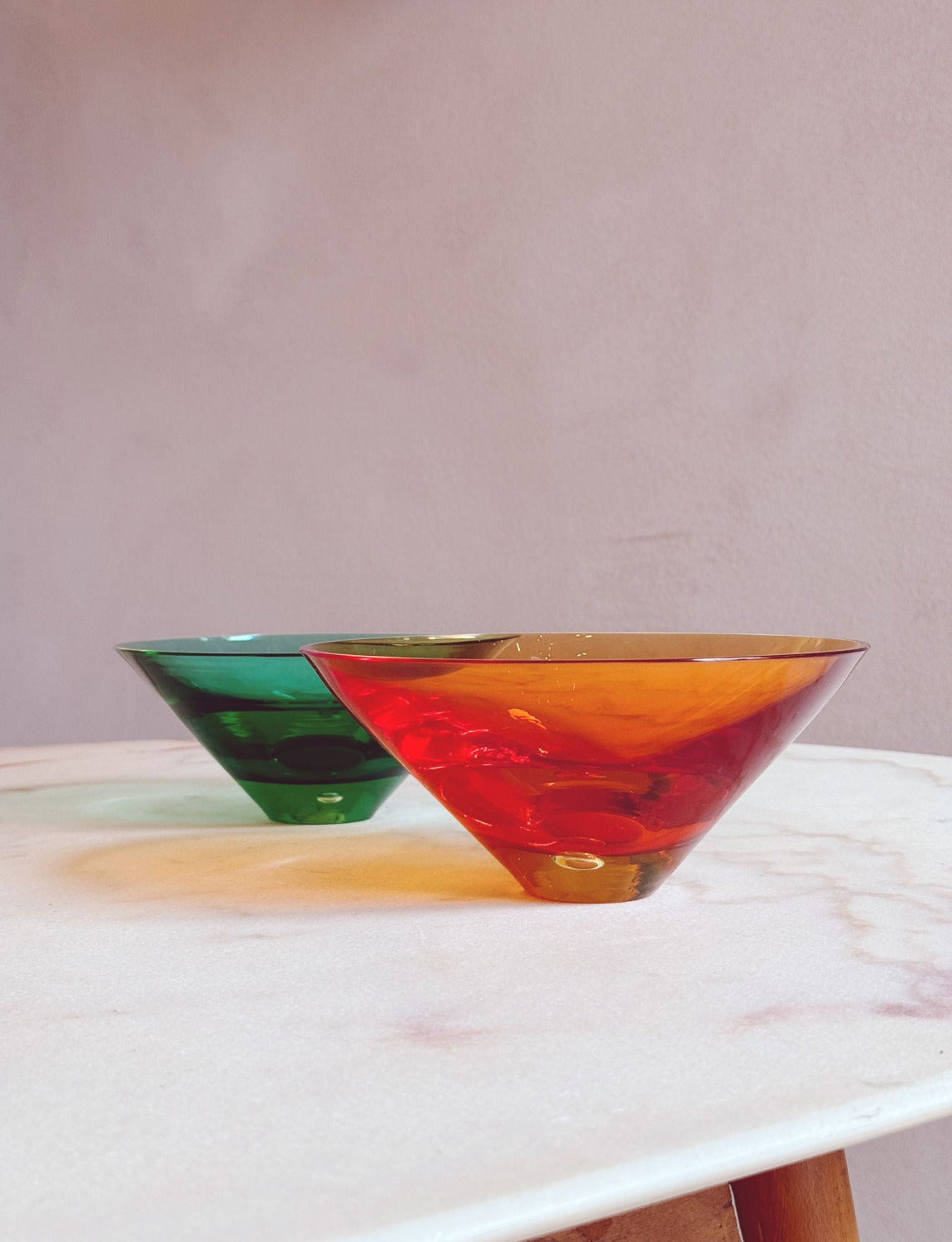 1960s Pair of Green and Orange Da Ros for Cenedese Murano glass Bowls
