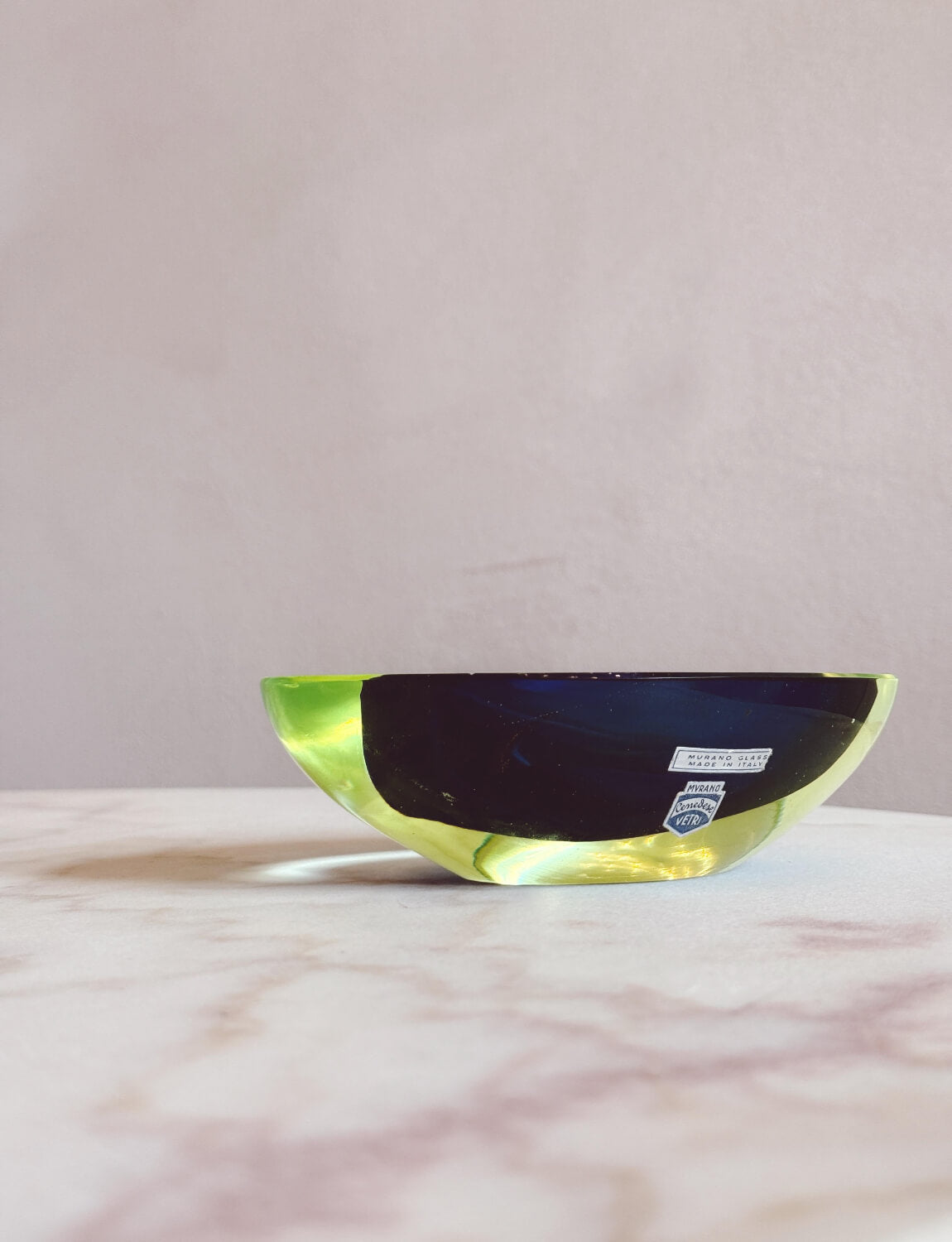 1960s Yellow and Blue Cenedese Oval Murano glass bowl