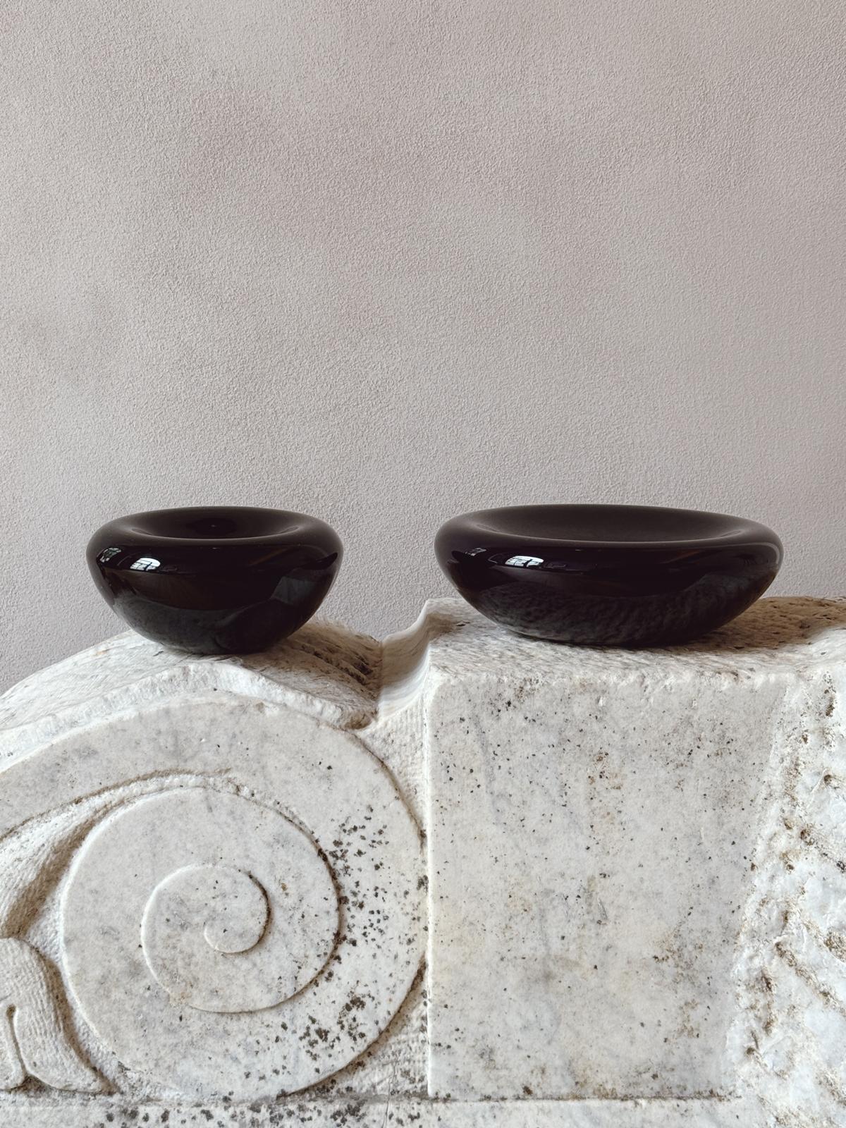 Pair of 1980s Murano Glass Black Organic Bowls by V Nason