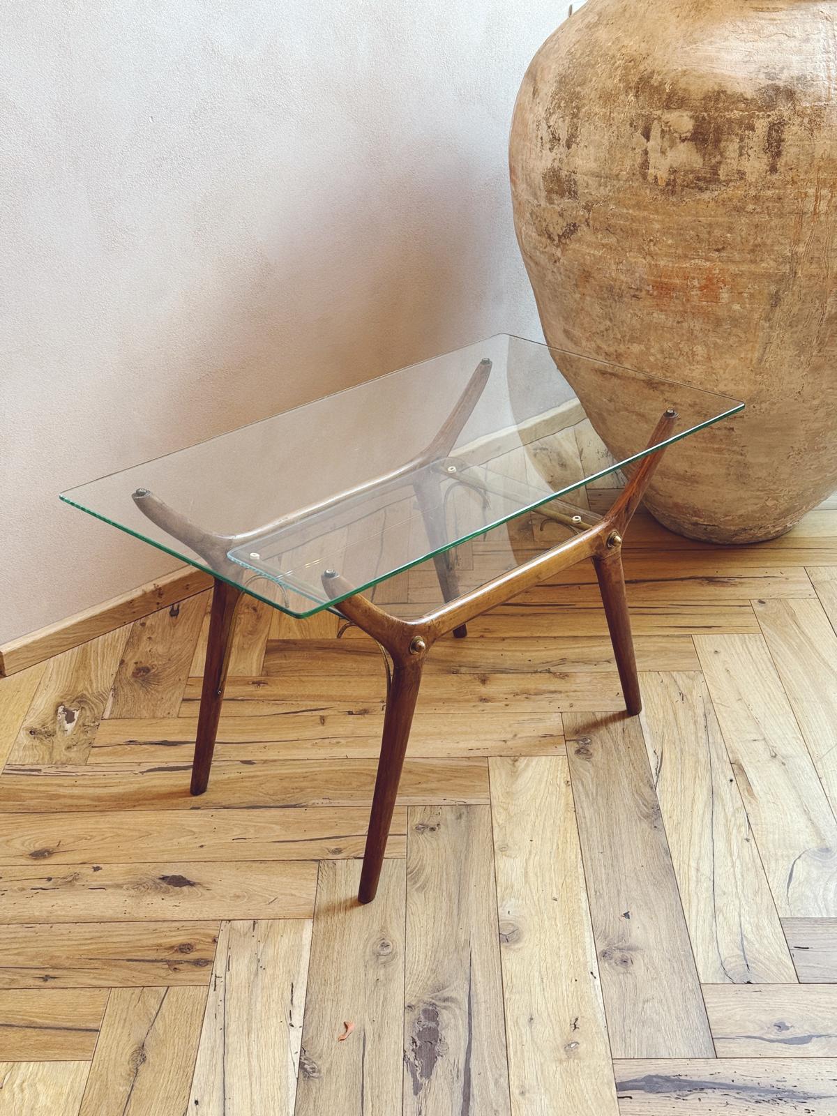 1960s Italian Wood & Glass Side Table