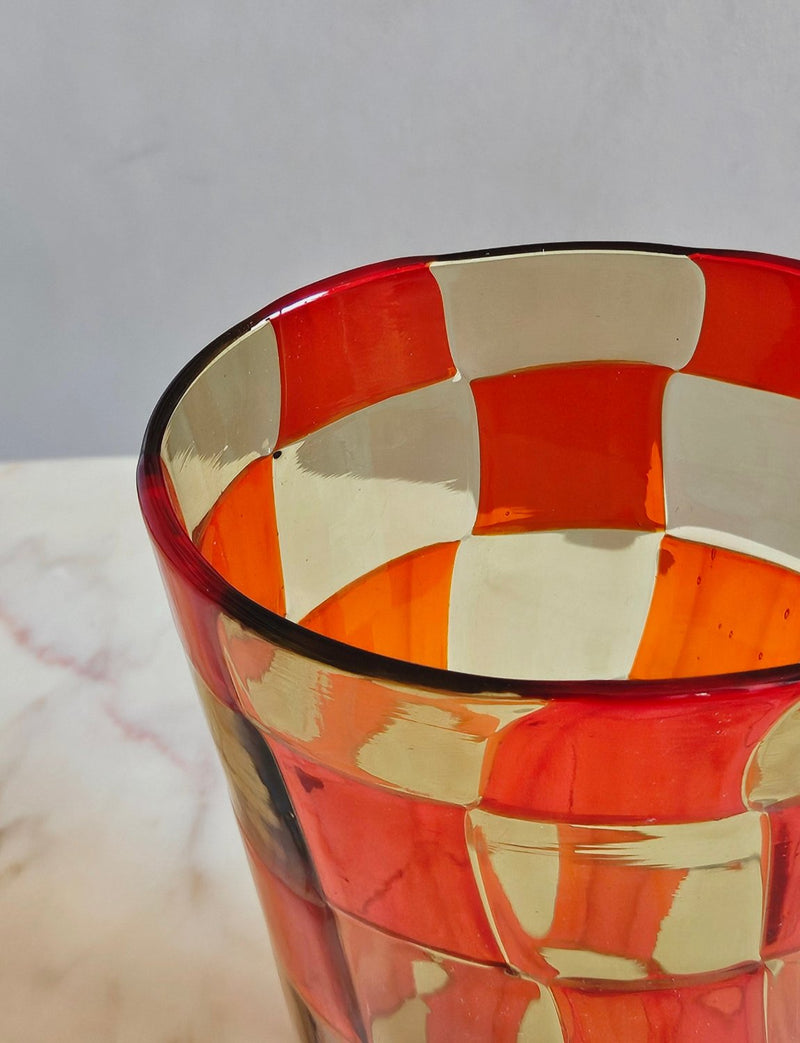 1970s Barovier & Toso Orange Check Murano Vase