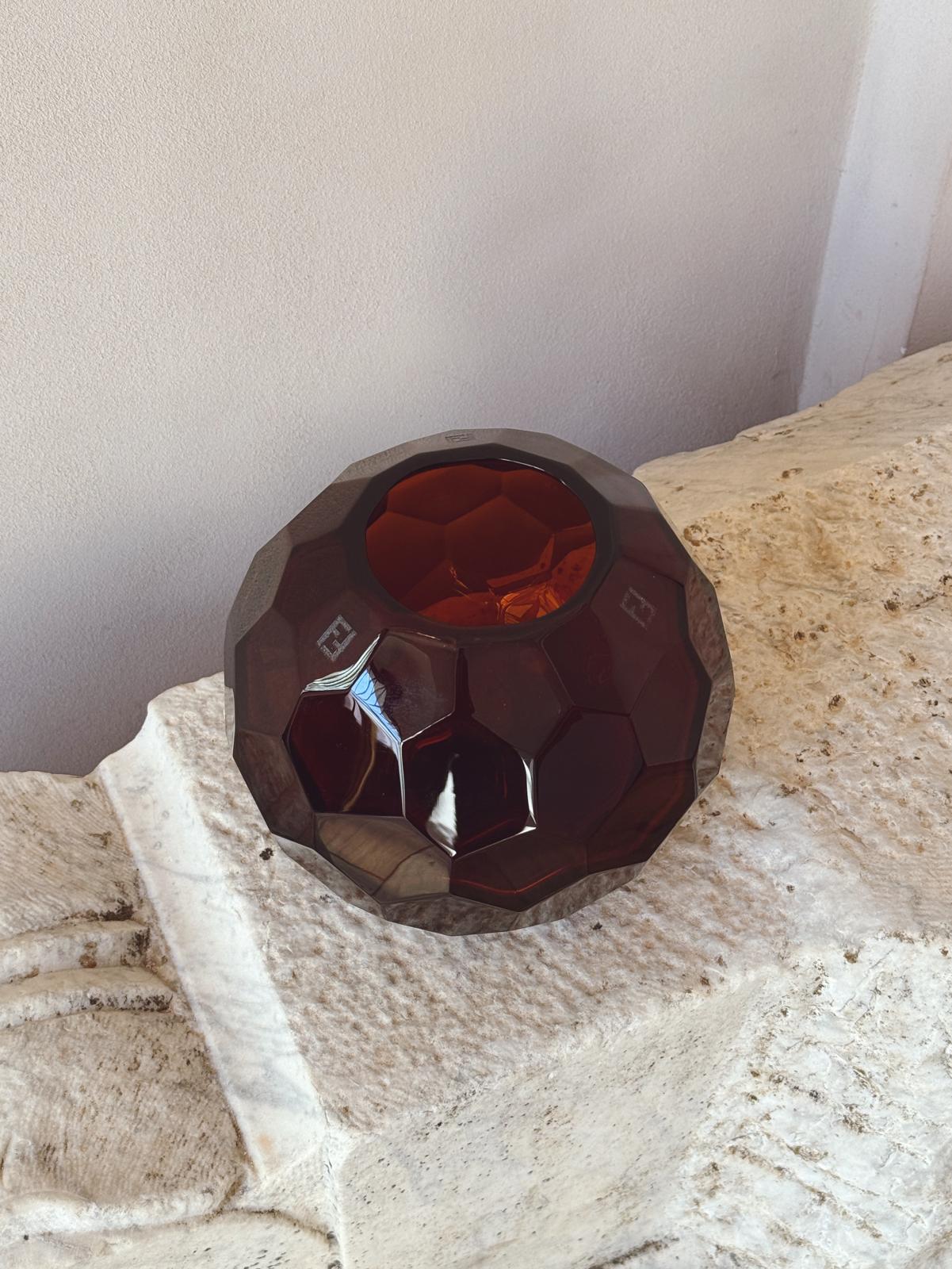 Hand-blown Murano Glass Amber Honeycomb Sphere Vase by Fendi Casa (Archive)