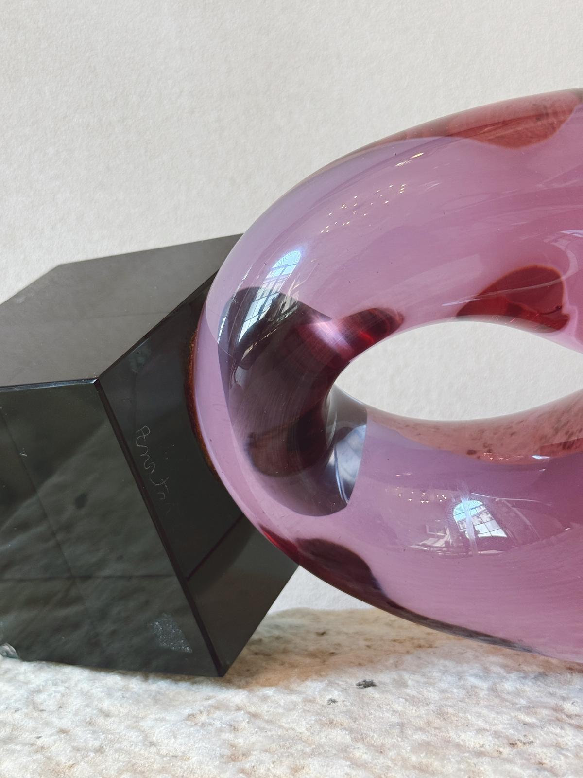 1980s Pink Abstract Glass Sculpture by Renato Anatra