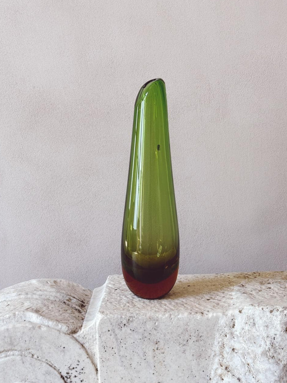 1970s Tall Green Sommerso Murano Glass Vase