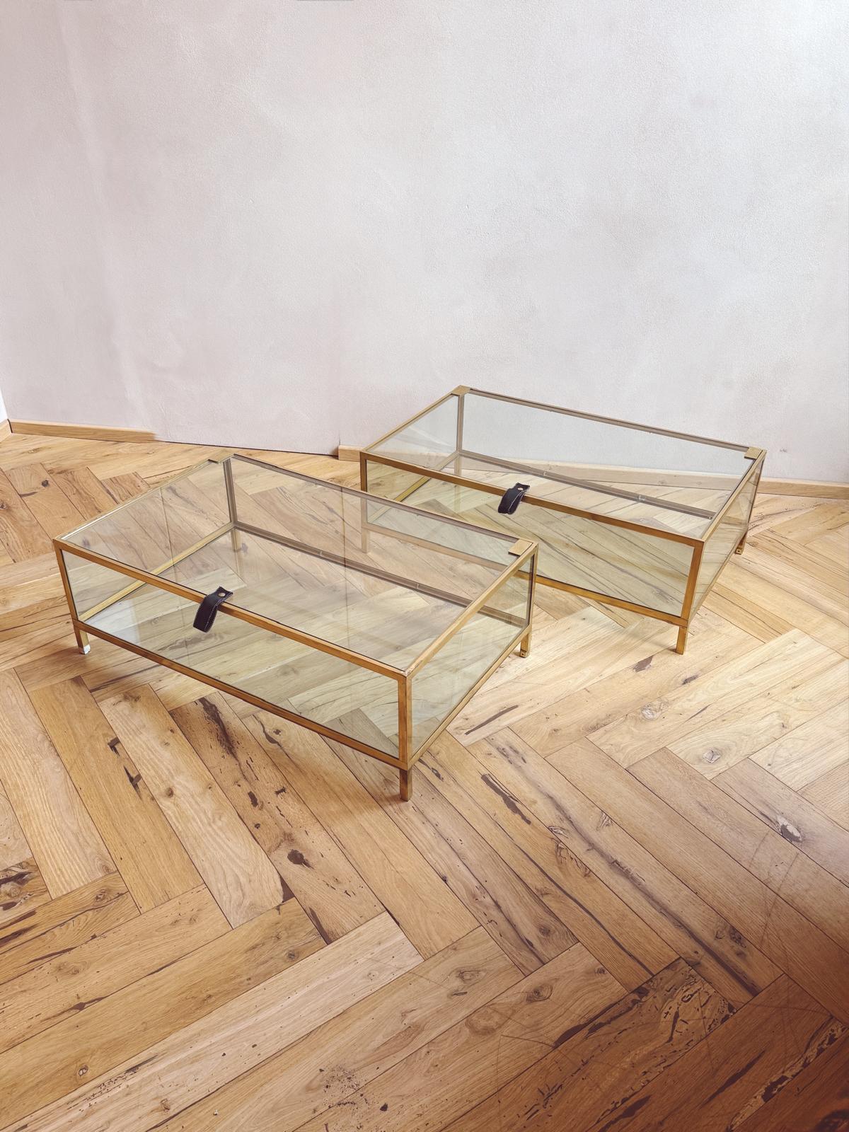 1970s Brass and Glass Display Cabinet or Coffee Table