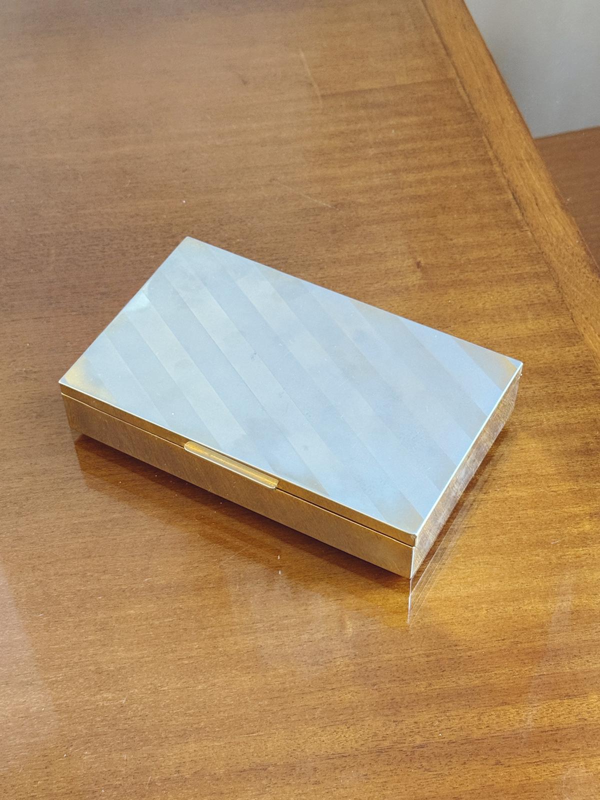 1970s Silver and Gold Plated Desk Box with Diagonal Stripes