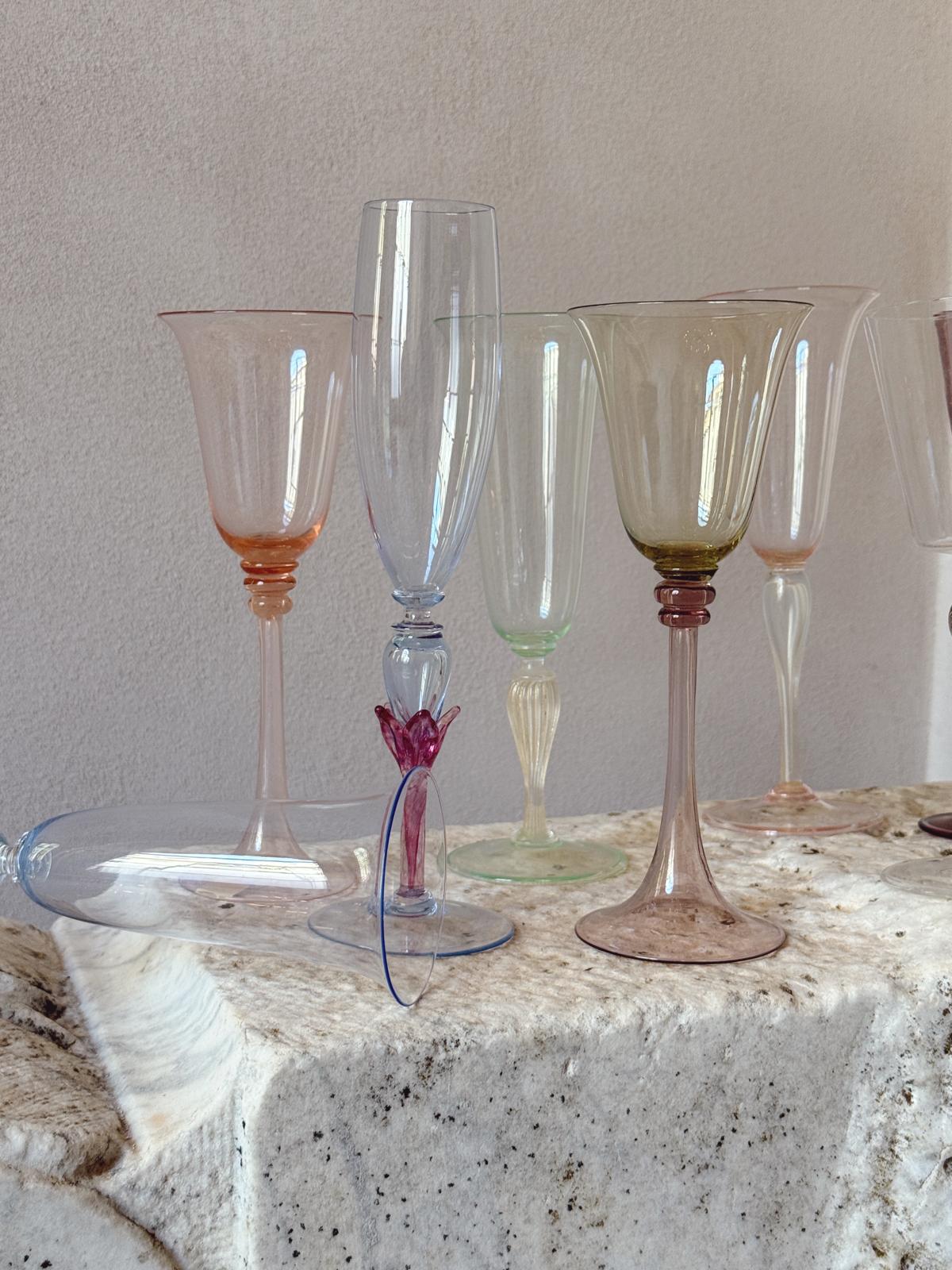 Perfectly Unmatched 1930s Marchesa Murano Prosecco Glasses (Set of 8)