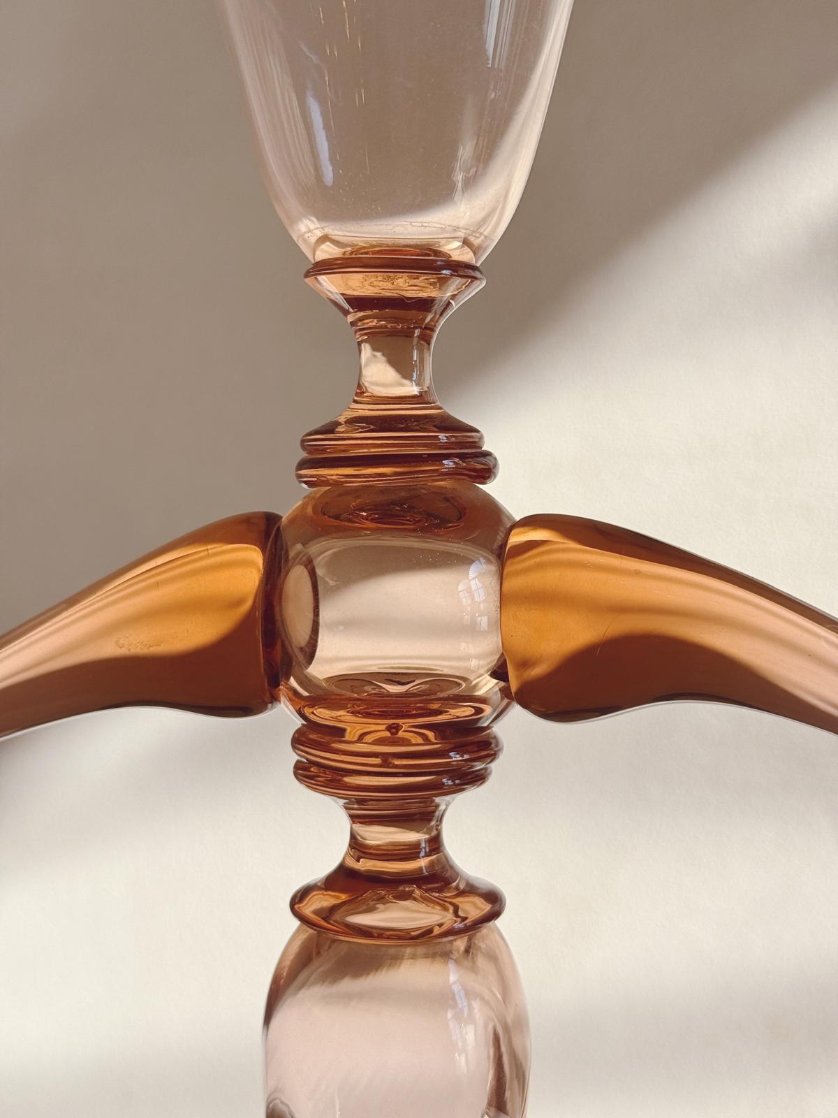 Pair of Hand-Blown Murano Glass Blue and Pink Candelabra by Pauly & Co, 1940s