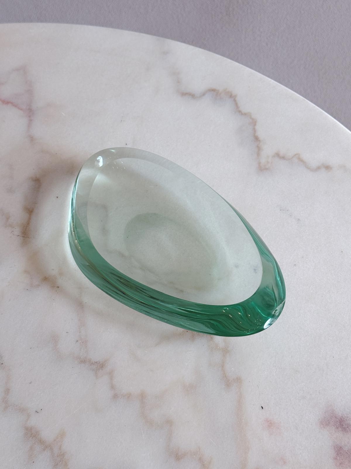 1960s Fontana Arte Turquoise Glass Asymmetric Bowl