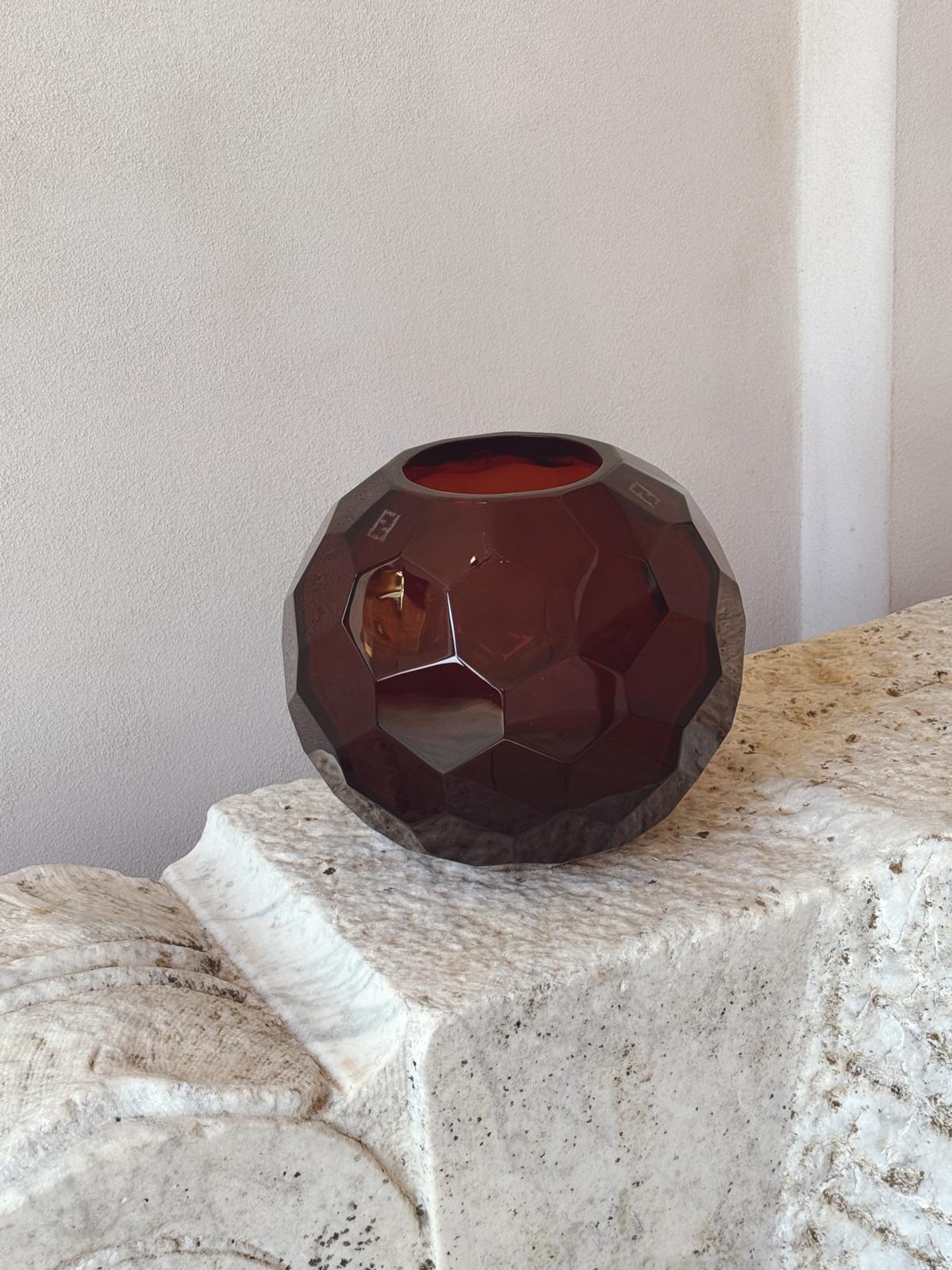 Hand-blown Murano Glass Amber Honeycomb Sphere Vase by Fendi Casa (Archive)