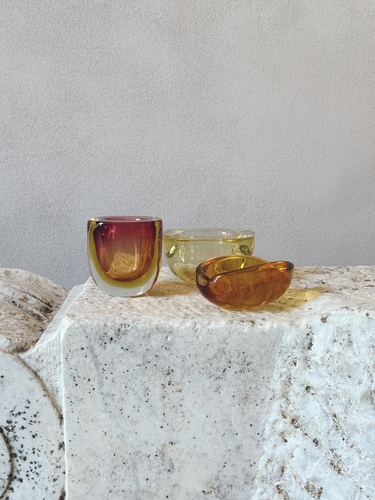 A Set of Three Murano Glass Yellow & Orange Bowls