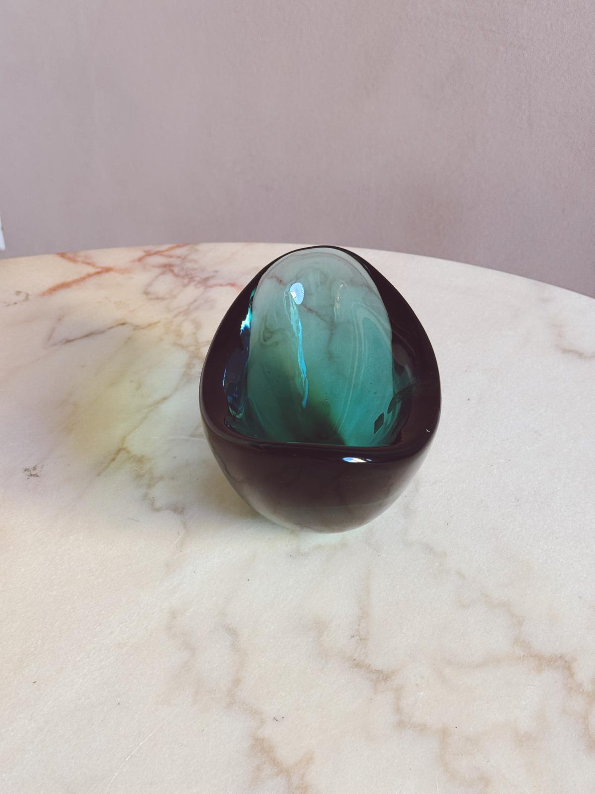 1970s Exceptional Seguso Marine Blue Sommerso Bowl with original Stickers