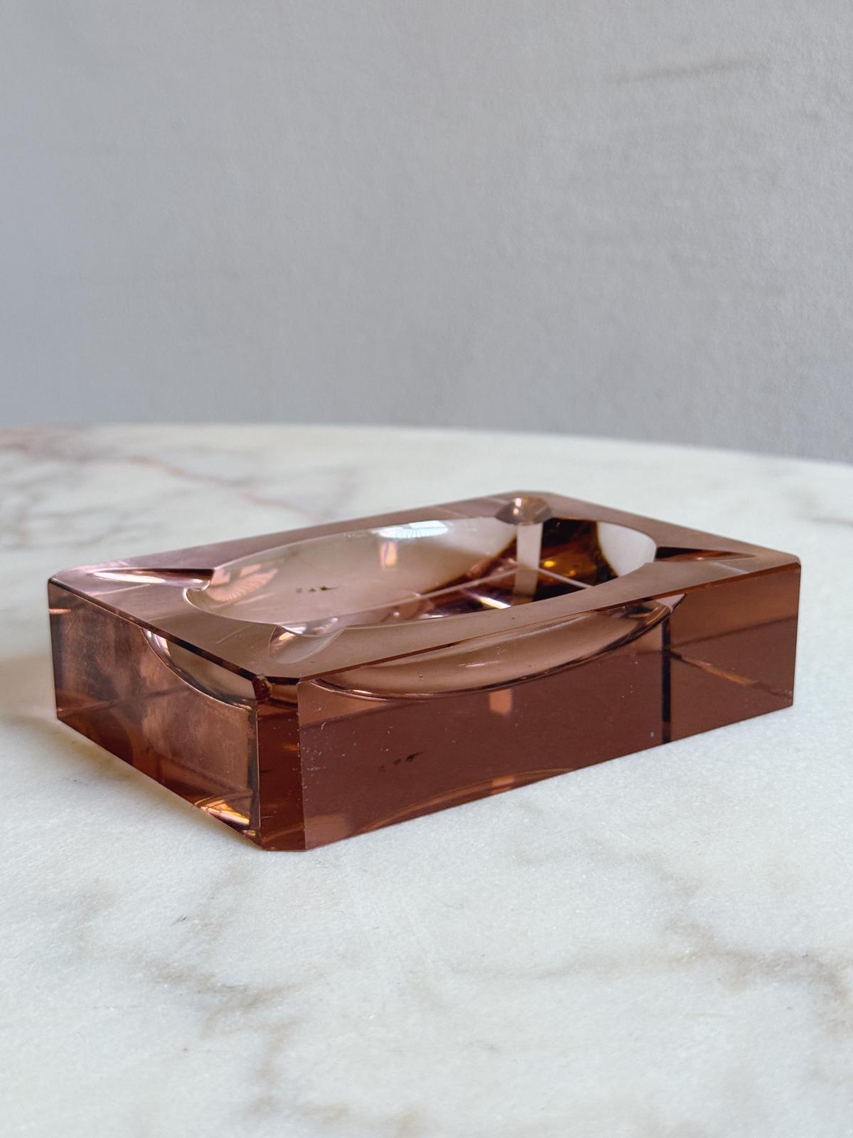 1950s Murano Glass Pink Rectangular Bowl
