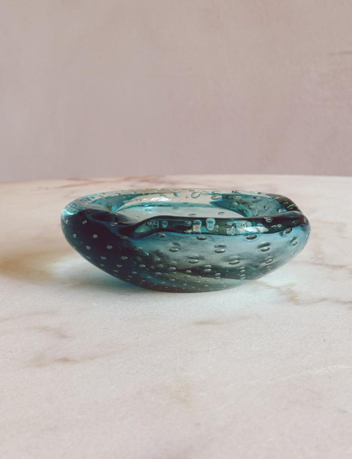 1970s Turquoise Murano Glass Bowl with Bolle