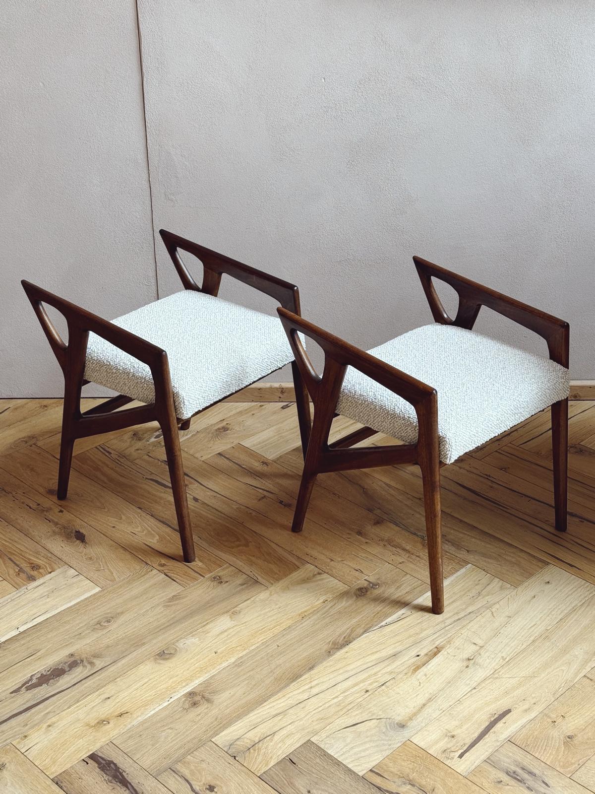 1950s Pair of Sculpted Stools by Gio Ponti. Reupholstered in Boucle. Model 687