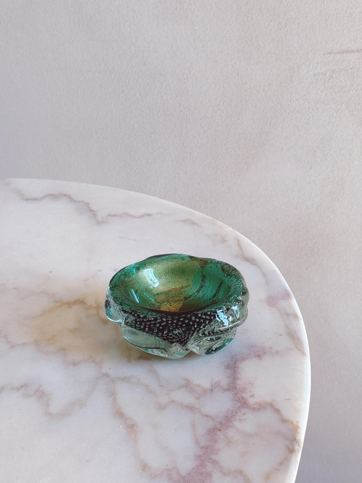 1970s Murano Glass Deep Green Bolle Bowl