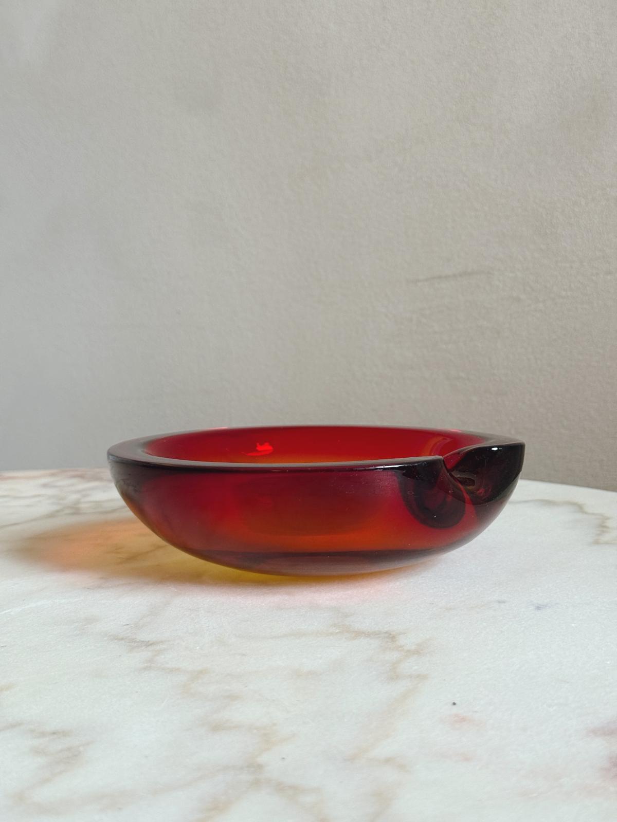1970s Round Red Murano Glass Bowl