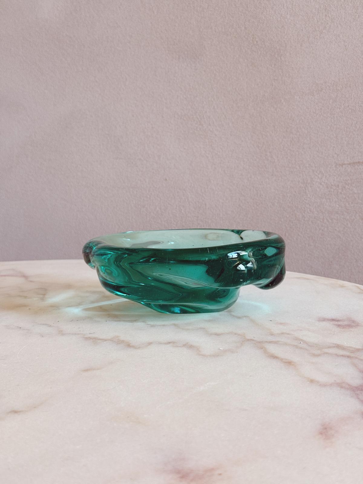 1970s Turquoise Murano Glass Organic Bowl