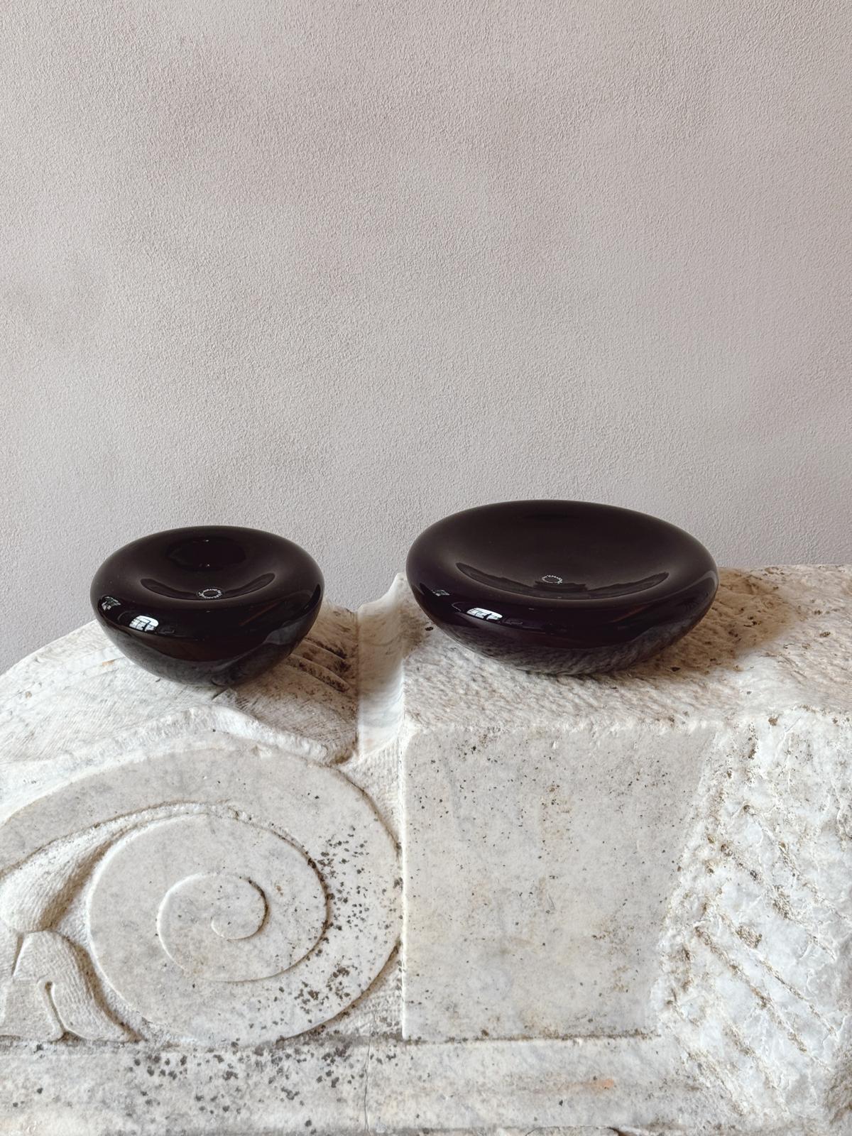 Pair of 1980s Murano Glass Black Organic Bowls by V Nason