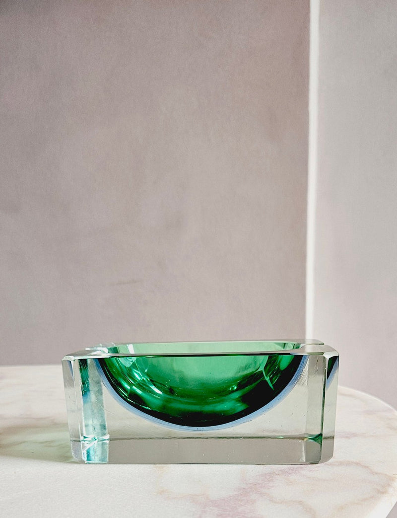 1960s Green Rectangular Murano Glass 'Ripley' Ashtray