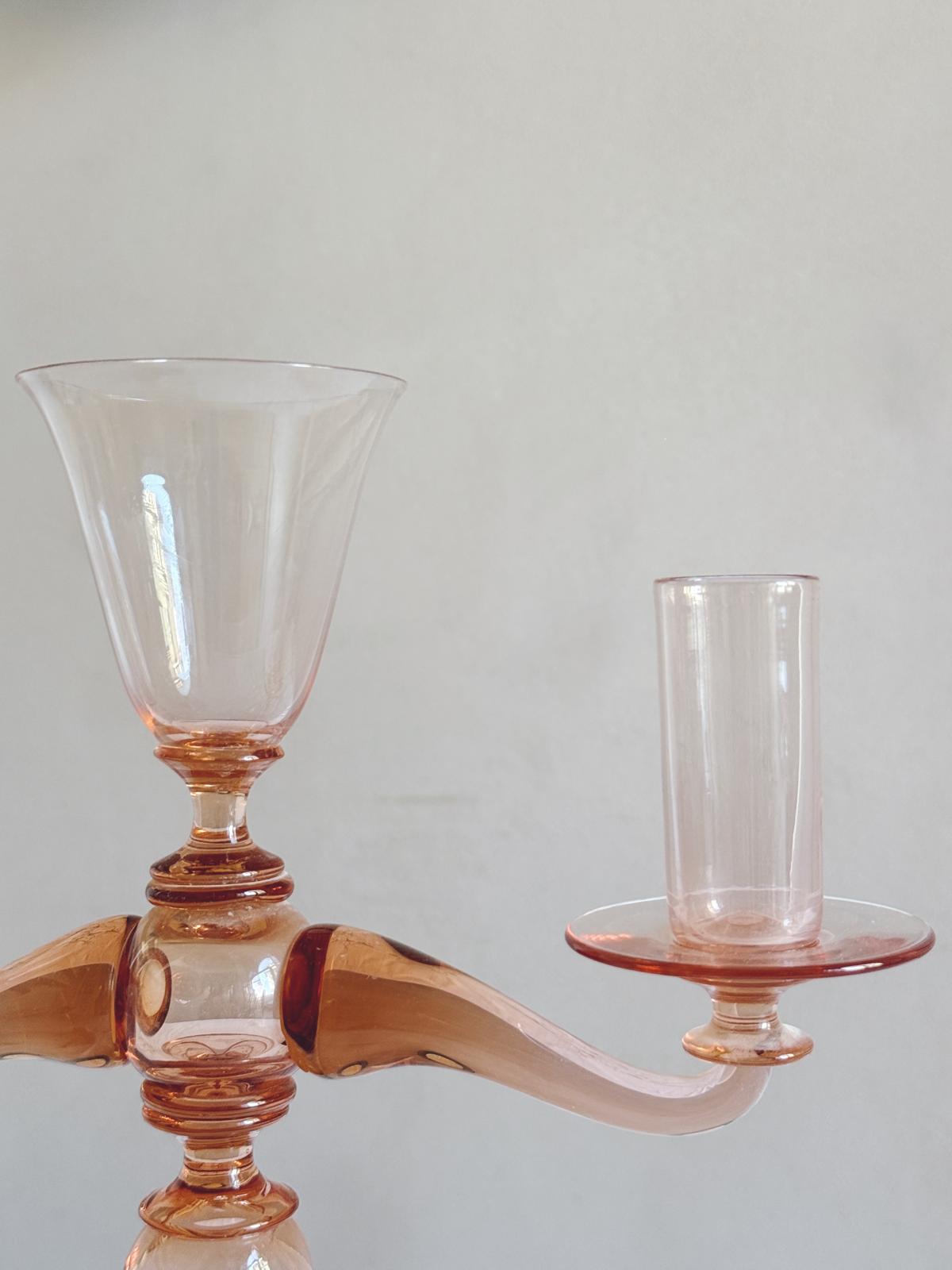 Hand-Blown Murano Glass Pink Candelabra by Pauly & Co, 1940s
