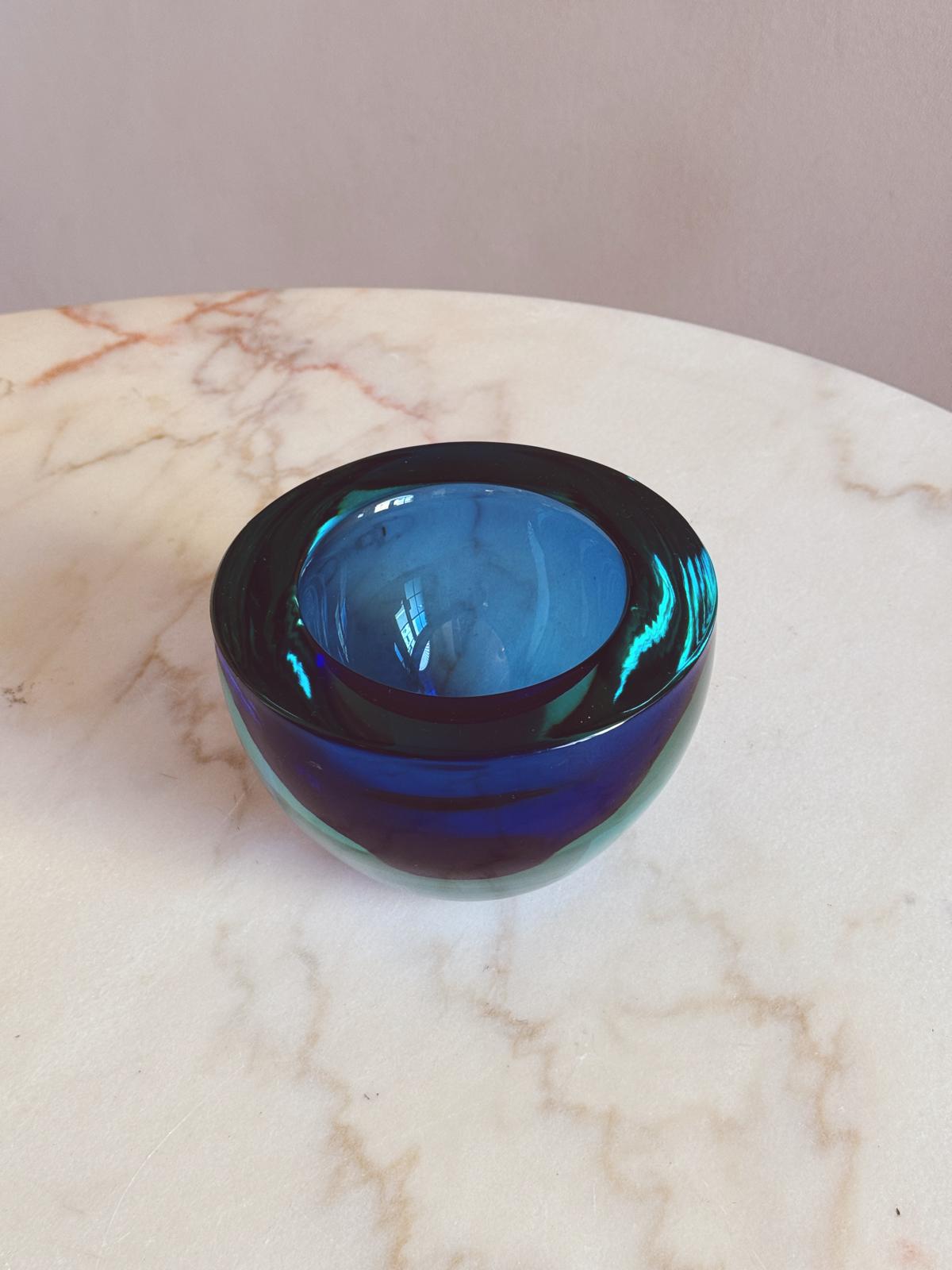 1960s Extra Large Blue & Turquoise Flavio Poli Spherical Bowl