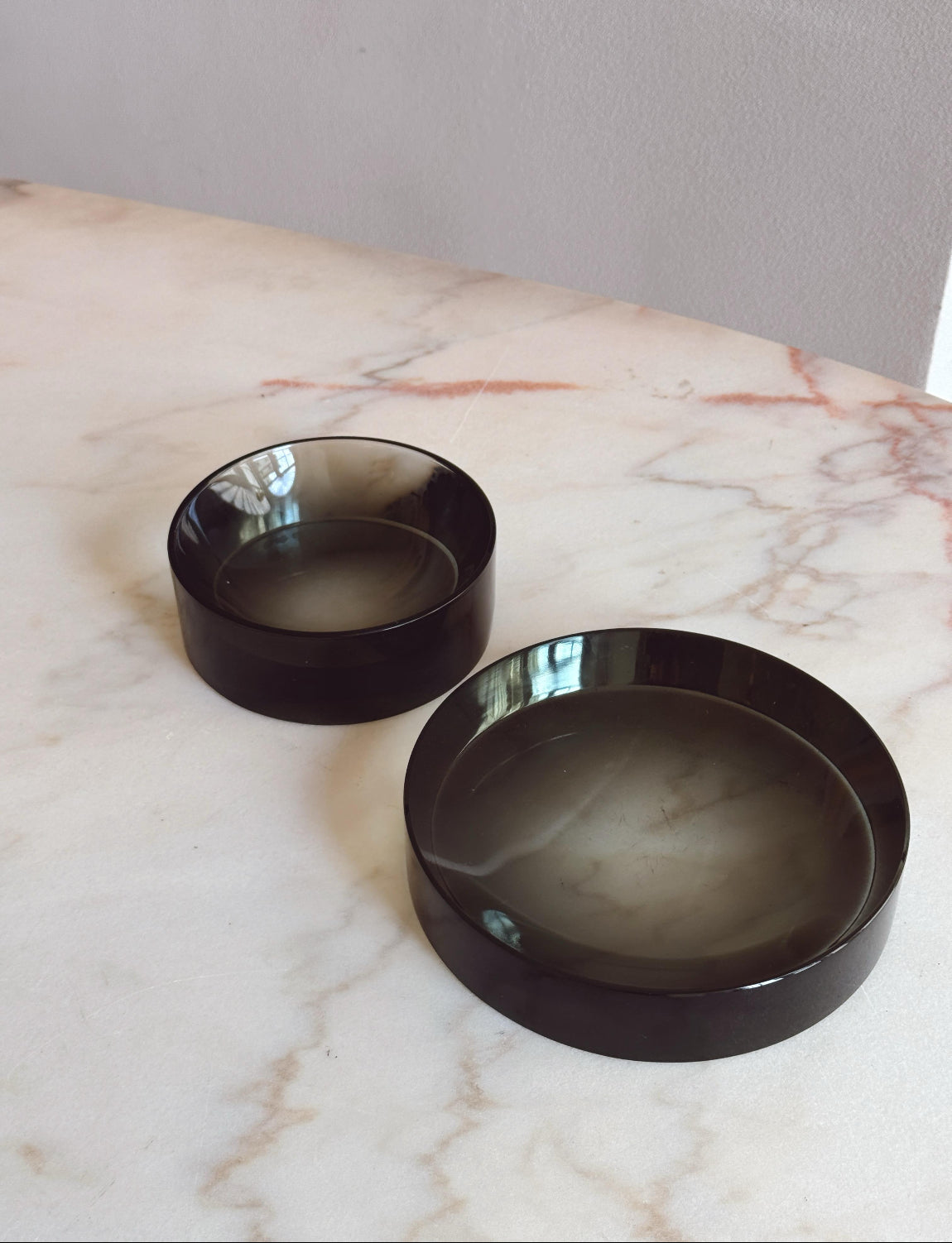 1960s Pair of Fontana Arte Deep Grey Glass Circular Bowls