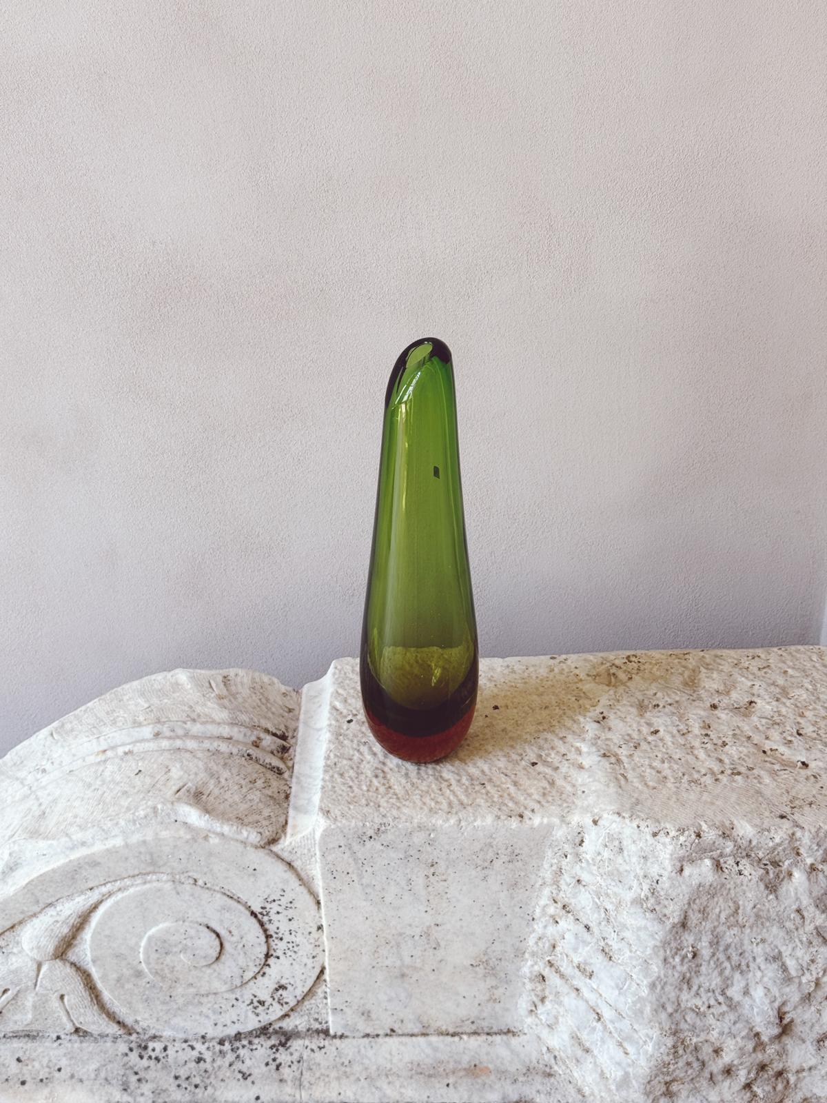 1970s Tall Green Sommerso Murano Glass Vase