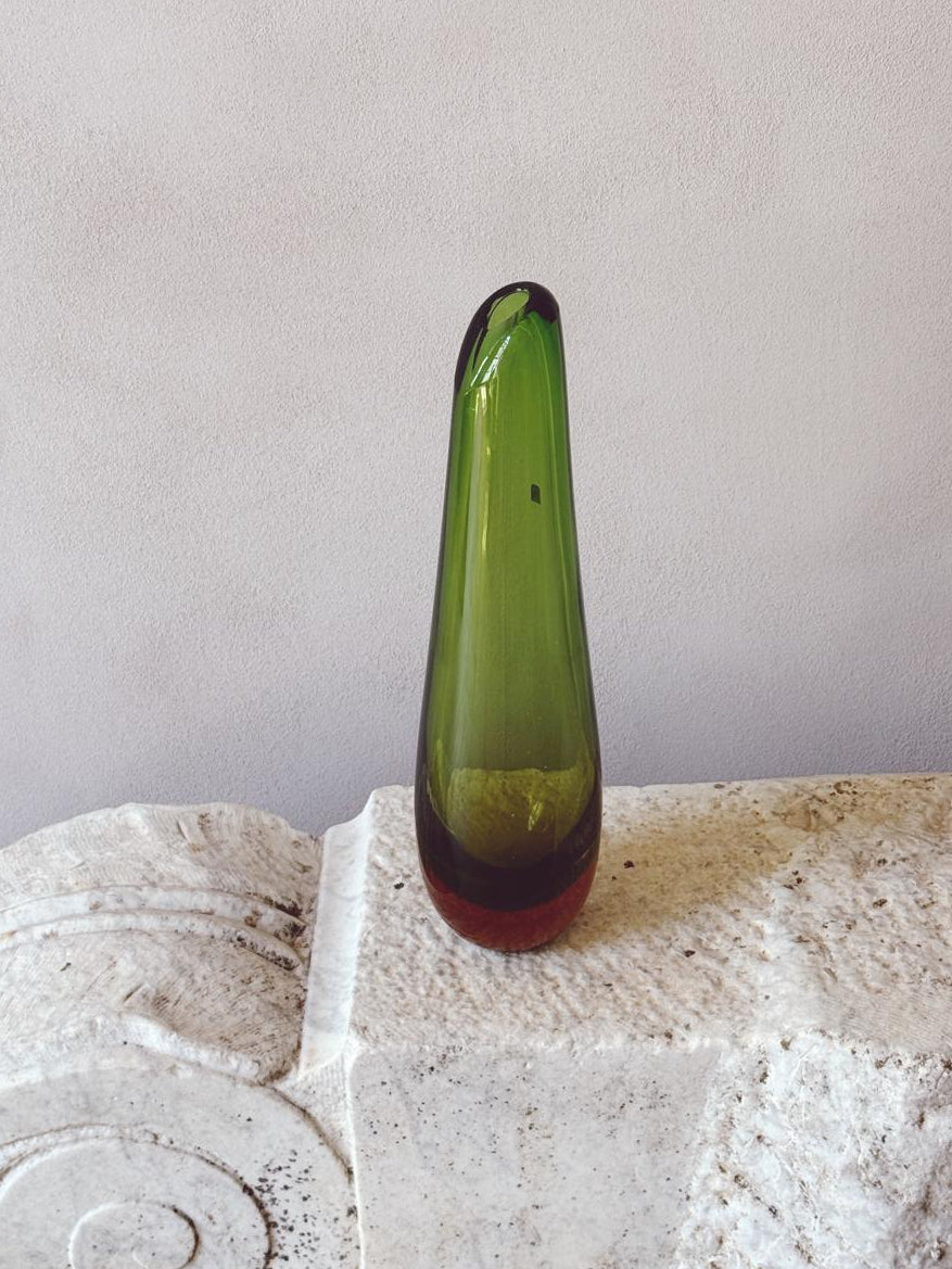 1970s Tall Green Sommerso Murano Glass Vase