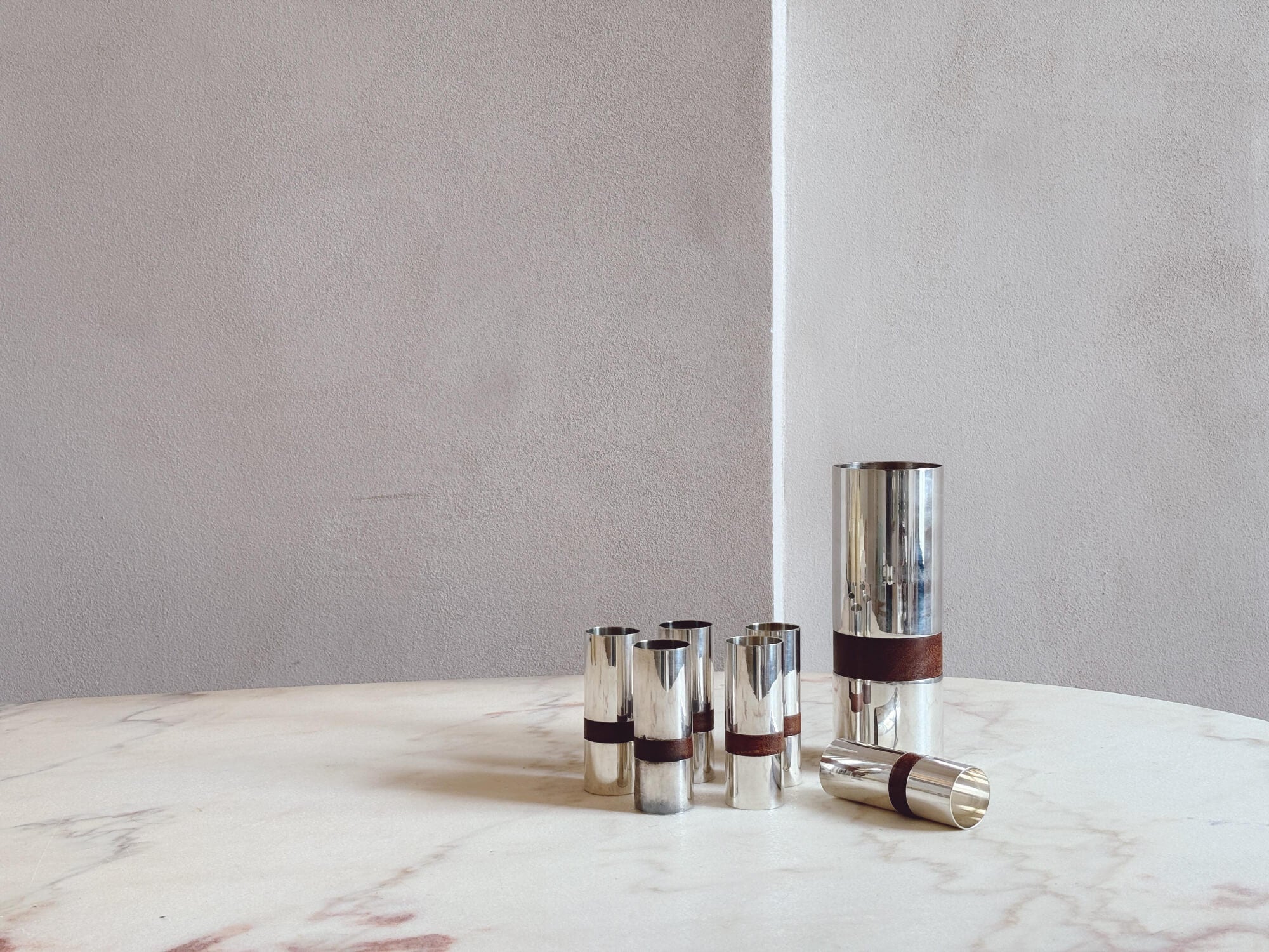 1960s Lino Sabattini for Christofle Silver and Teak Cocktail Set