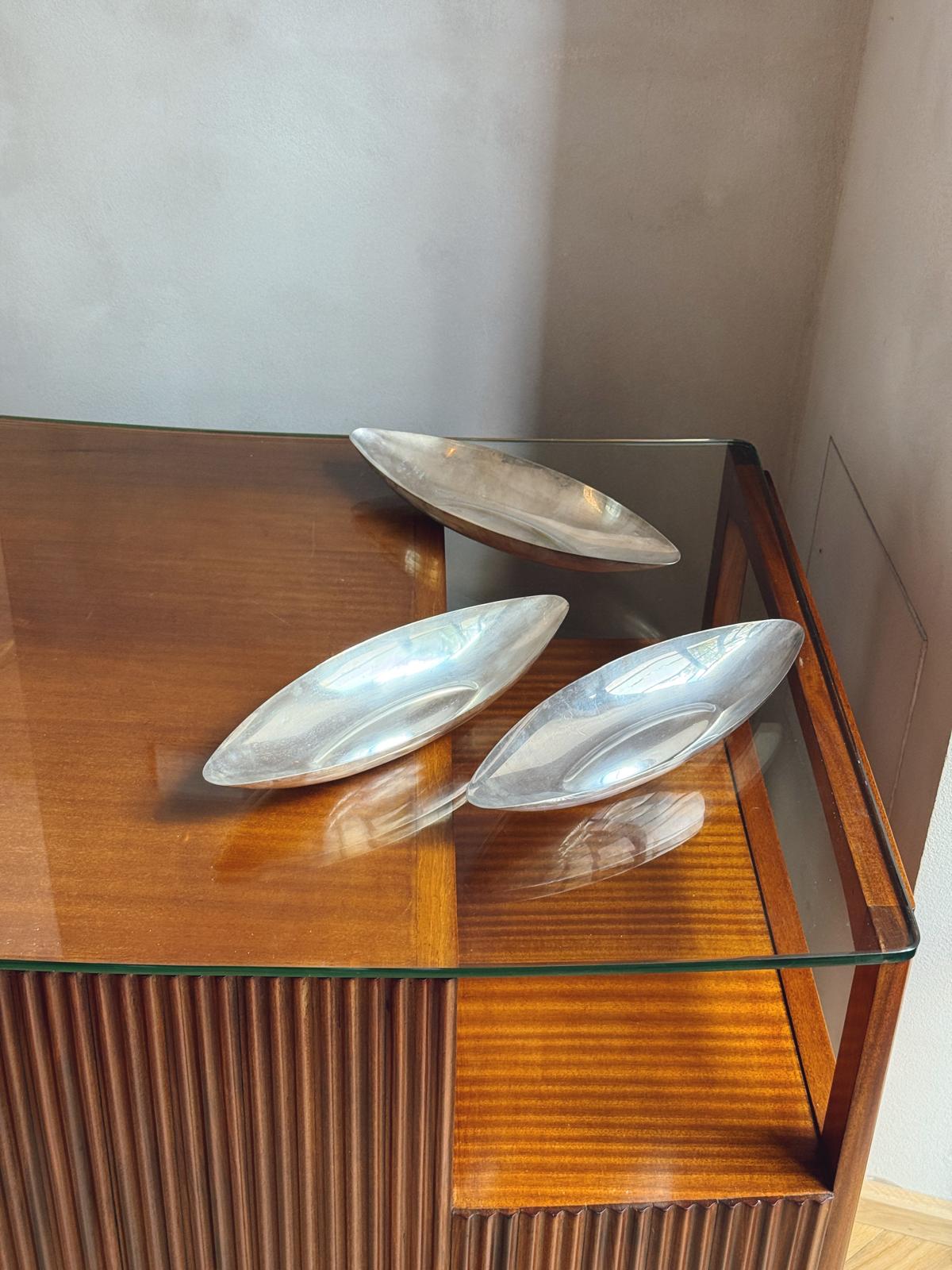 Set of Three 1960s Lino Sabattini Silver-Plated Boat Bowls