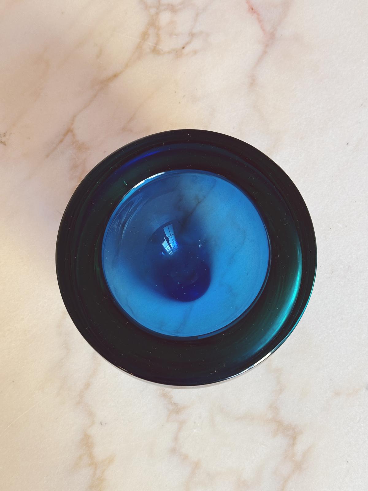 1960s Extra Large Blue & Turquoise Flavio Poli Spherical Bowl