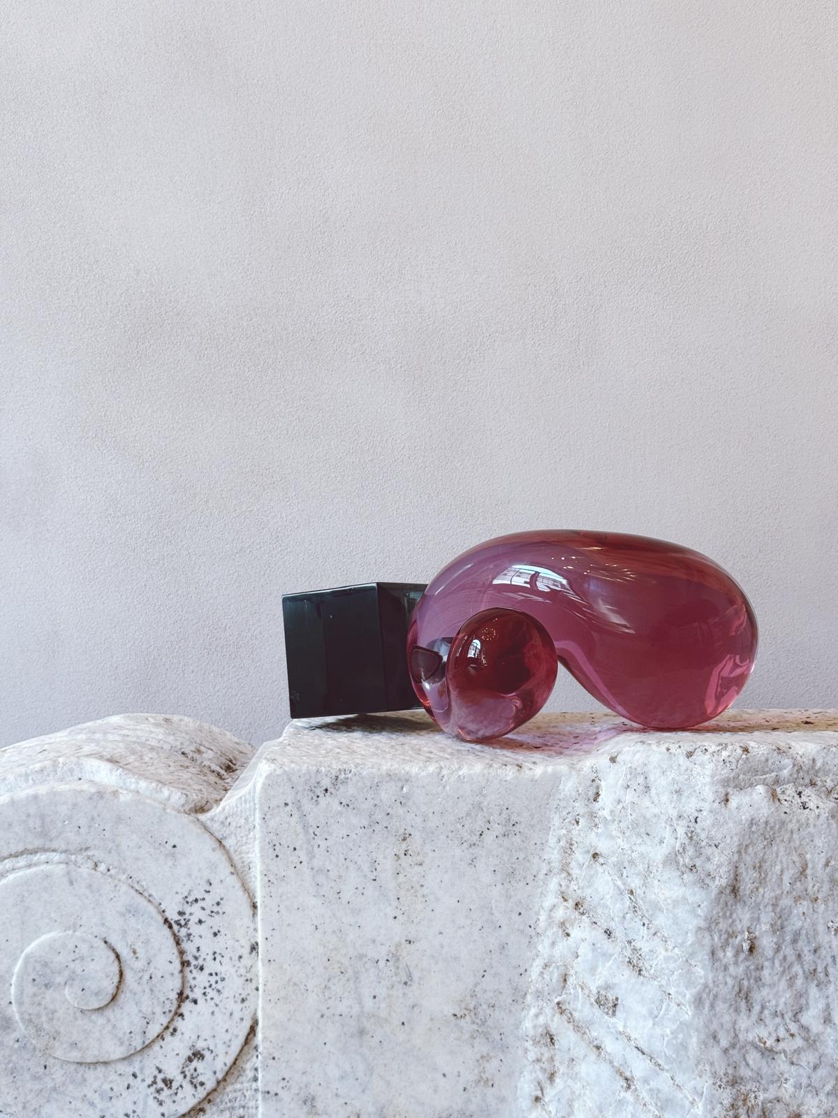 1980s Pink Abstract Glass Sculpture by Renato Anatra