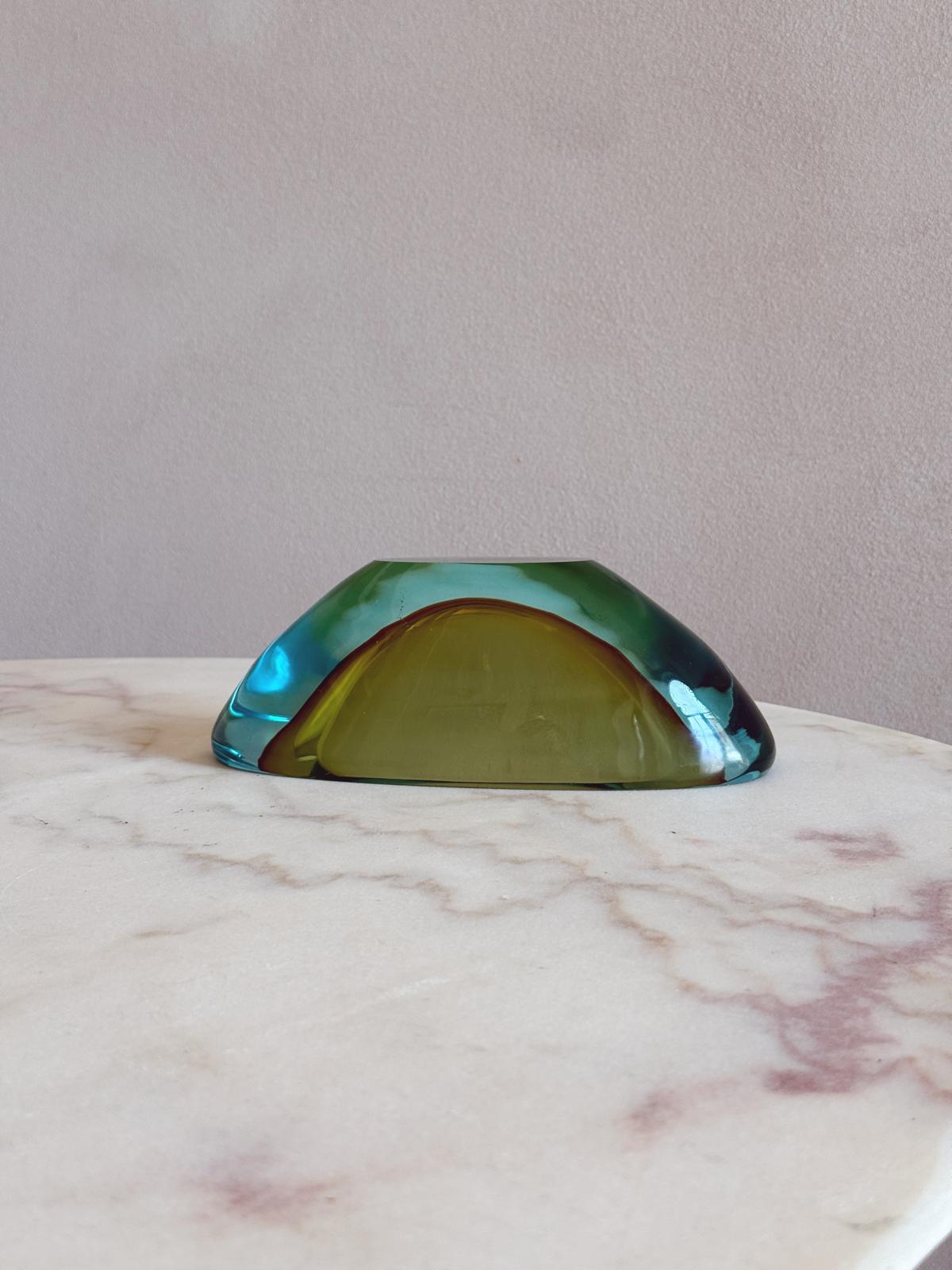1970s Turquoise and green sommerso Flavio Poli Bowl