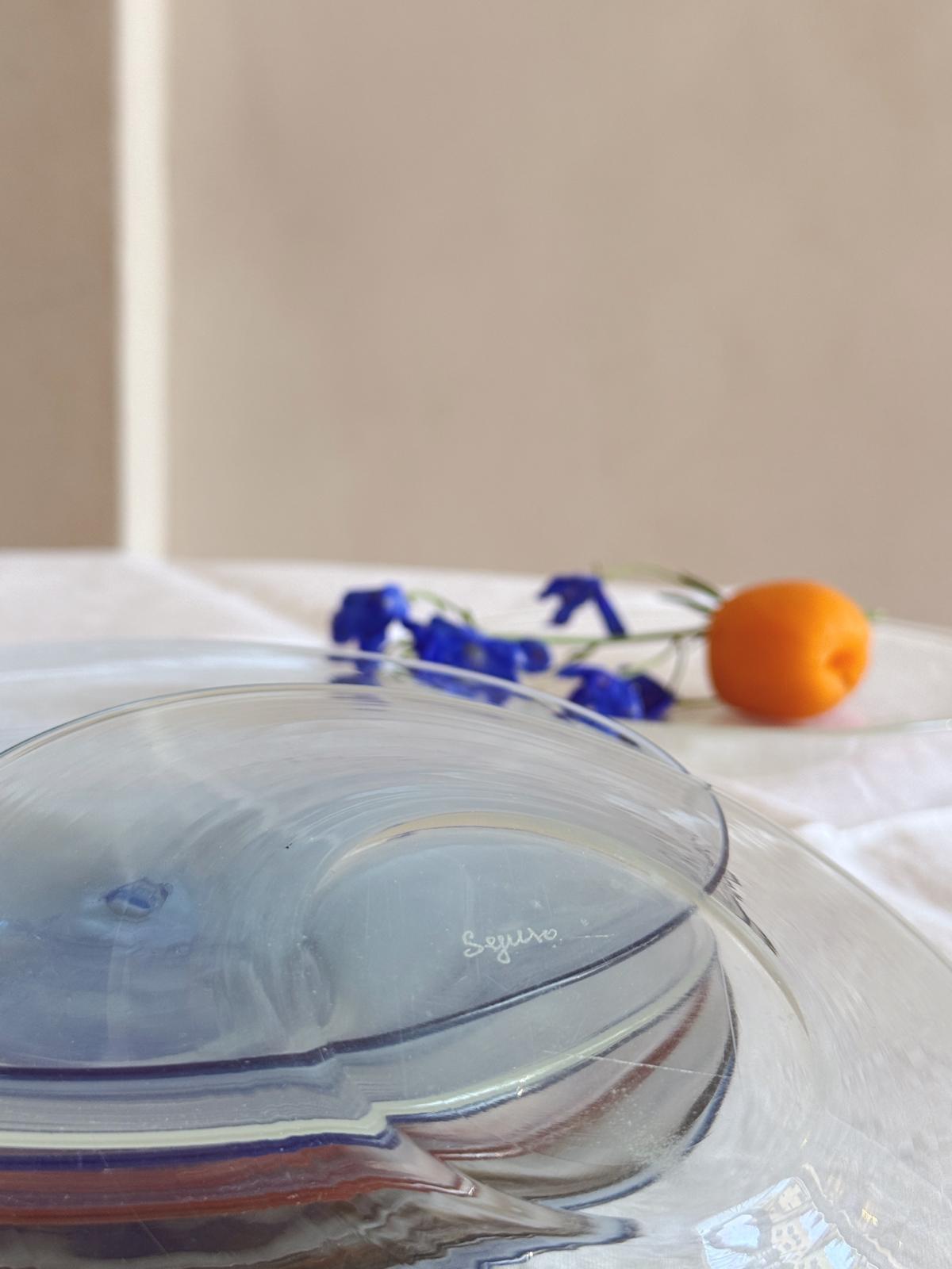 Perfectly Unmatching: Set of 8 1950s Multicolour Hand-blown Murano Glass Fruit Plates, Signed Seguso
