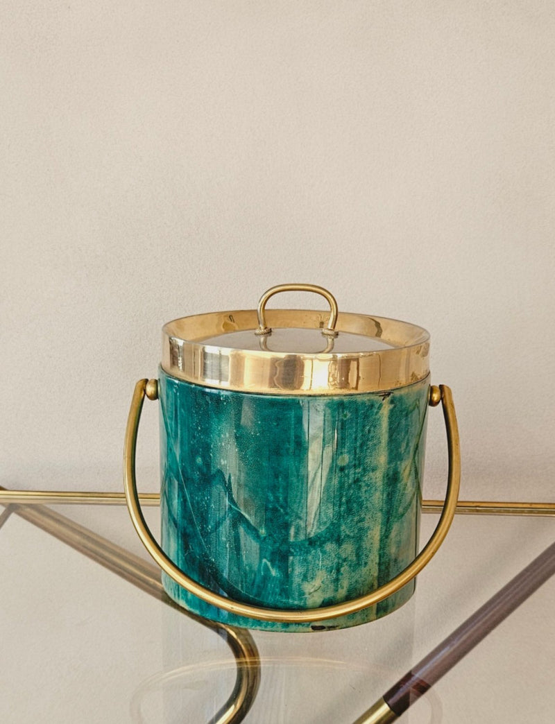 1960s Aldo Tura Green Goatskin Ice bucket and Cocktail Jug