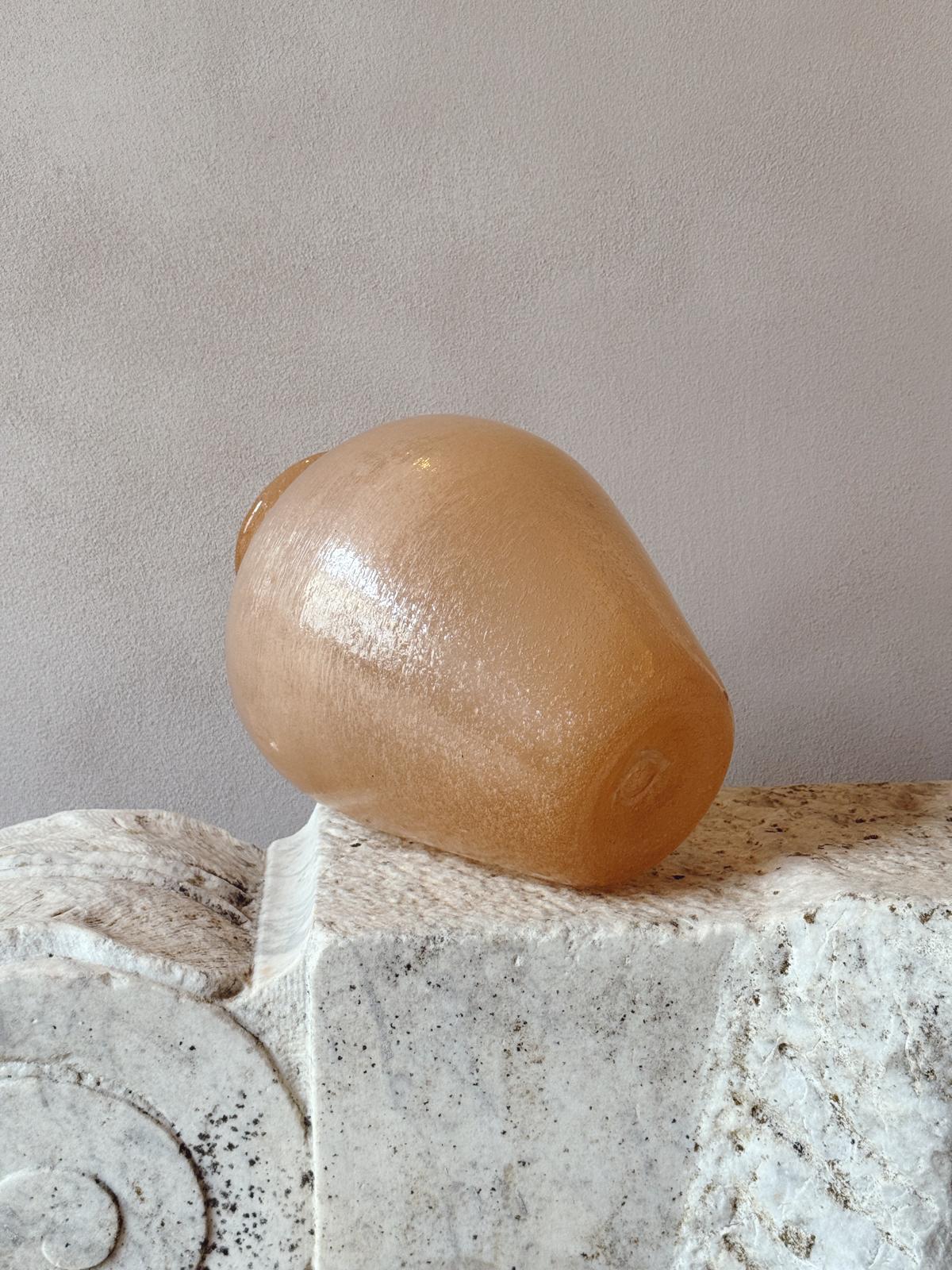 1980s Hand-Blown Murano Glass Large Peach Vase