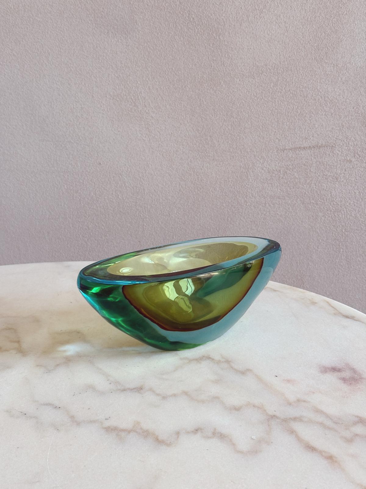 1970s Turquoise and green sommerso Flavio Poli Bowl