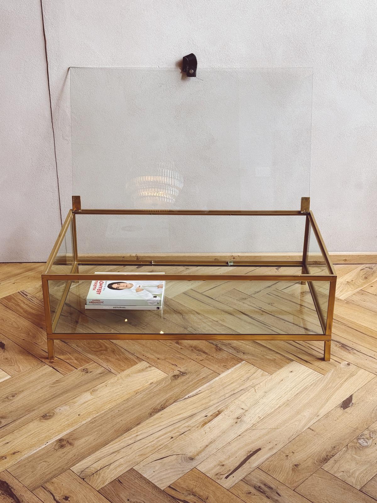 1970s Brass and Glass Display Cabinet or Coffee Table