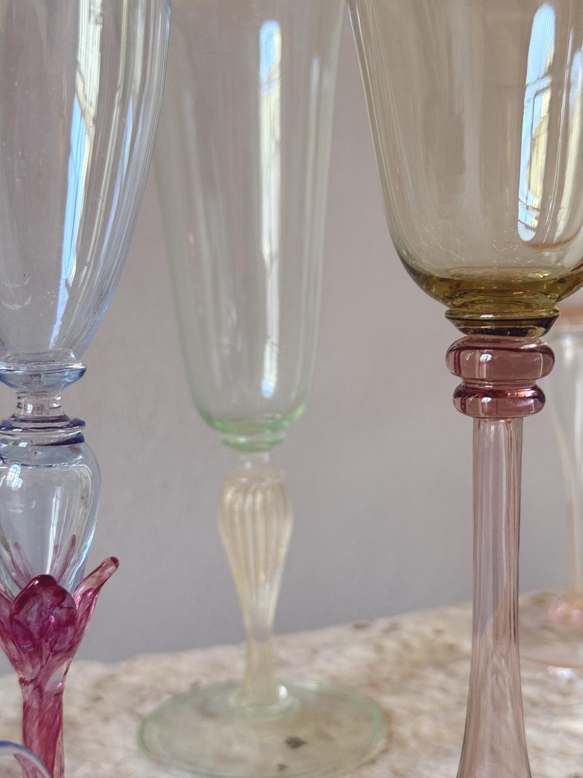 Perfectly Unmatched 1930s Marchesa Murano Prosecco Glasses (Set of 8)