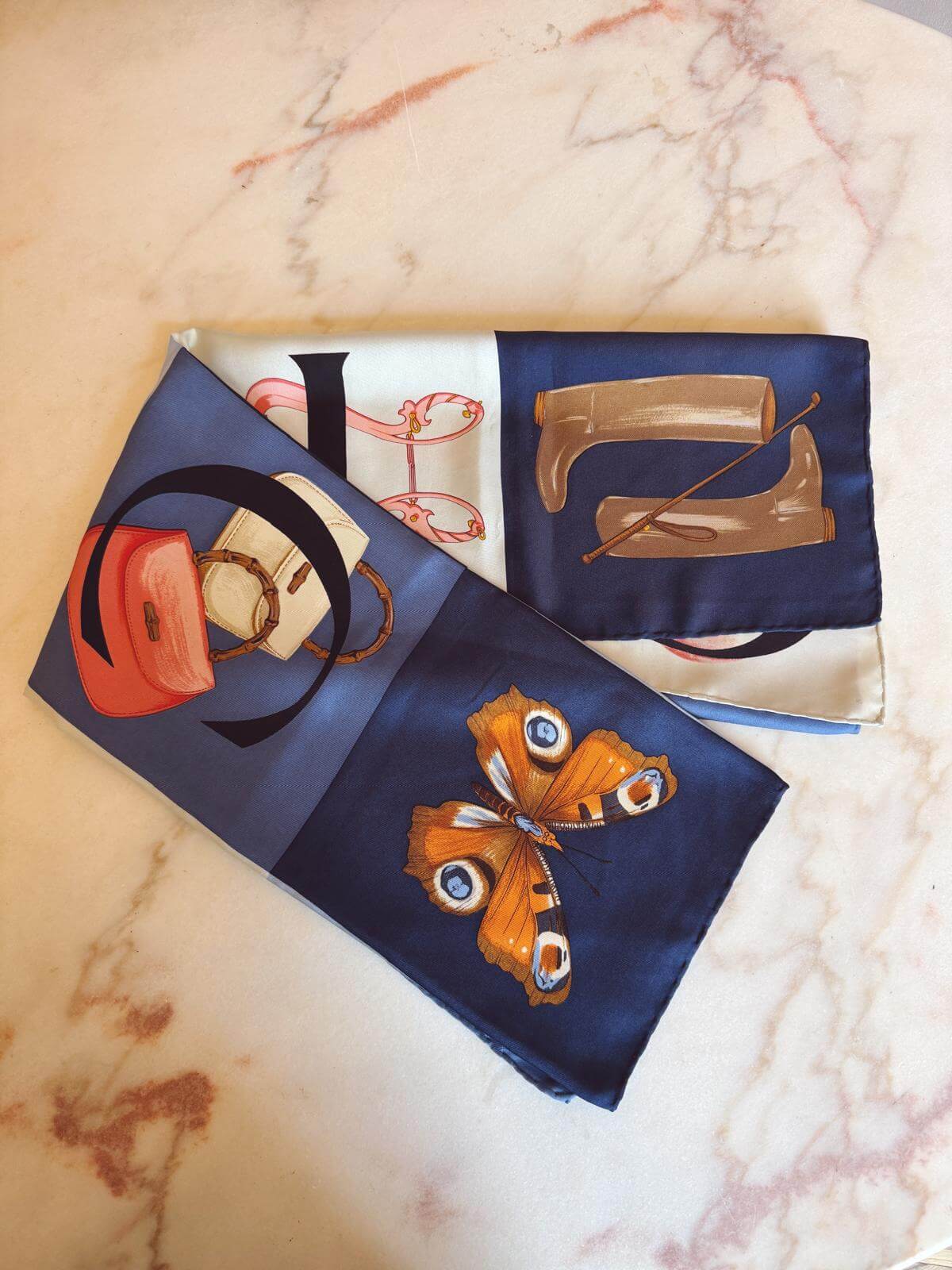 1980s Blue Gucci Silk Scarf