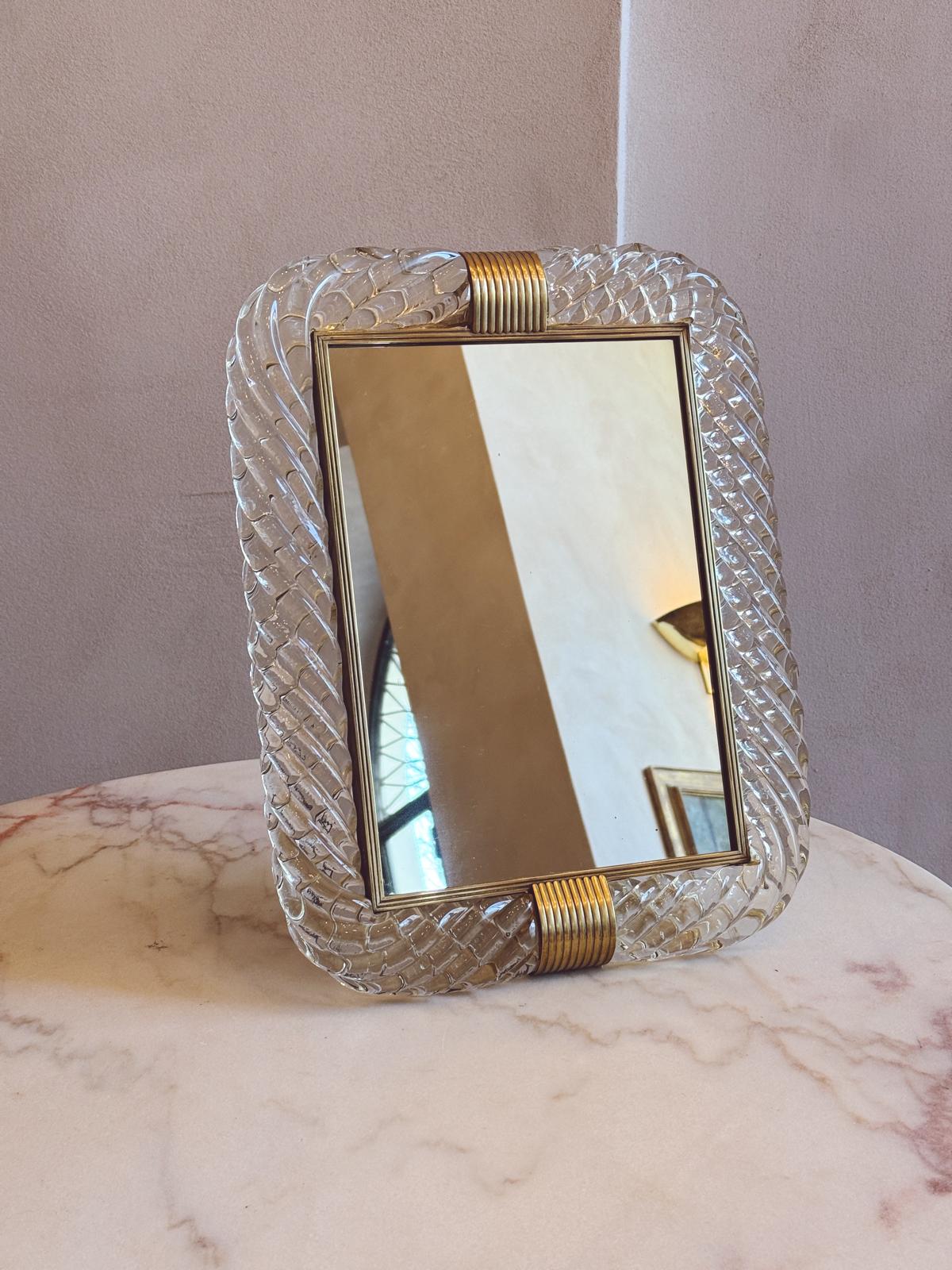 1940s Twisted Signed Seguso Glass Frame & Mirror