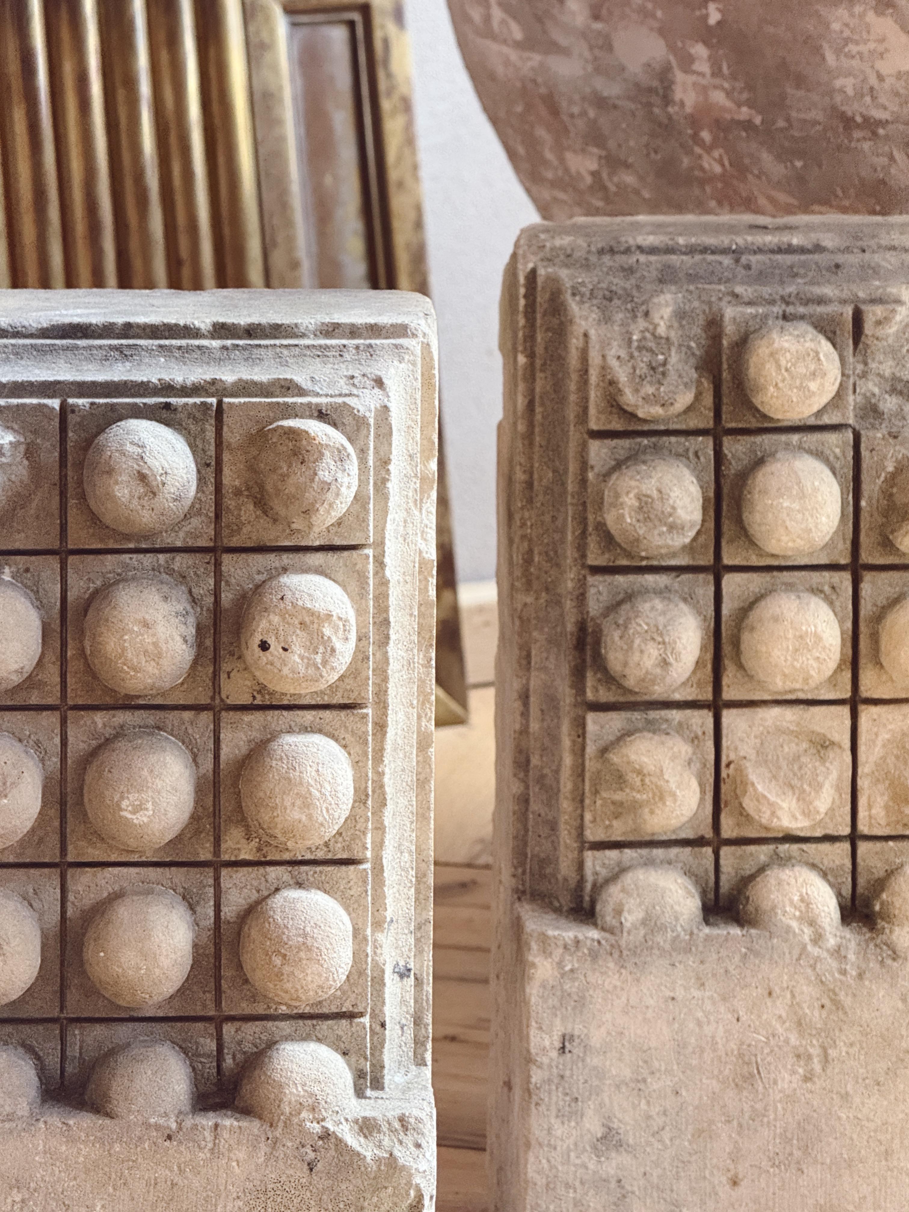 Pair of 18th Century Stone Ball Plinths Noto