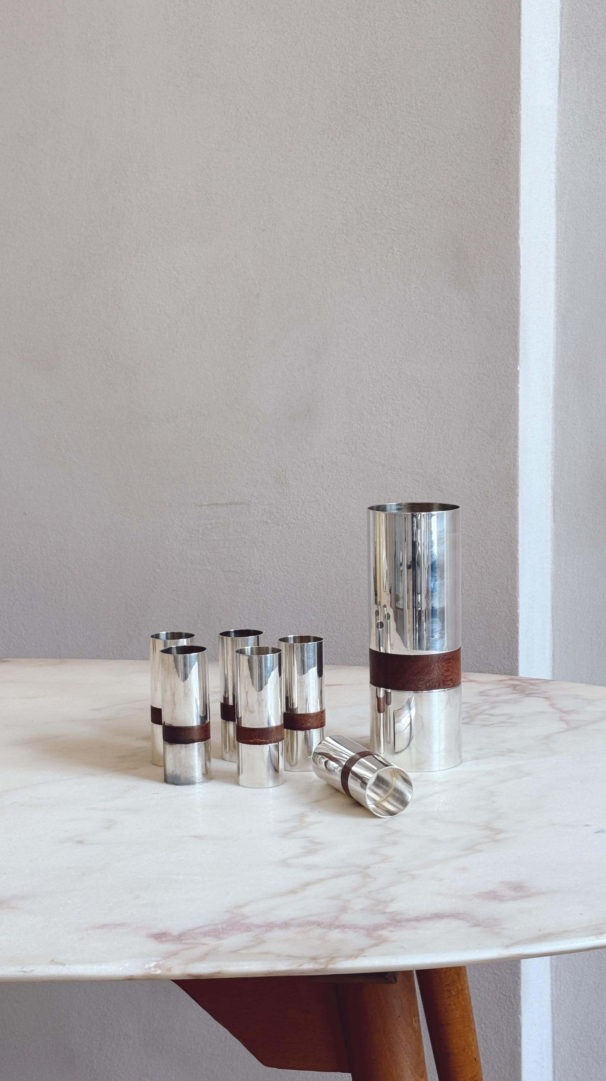 1960s Lino Sabattini for Christofle Silver and Teak Cocktail Set