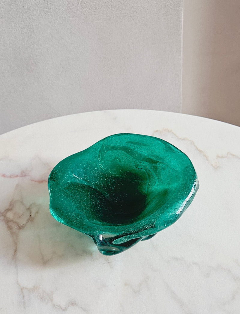 1960s Murano Glass 'Wobbly' Green Bowl