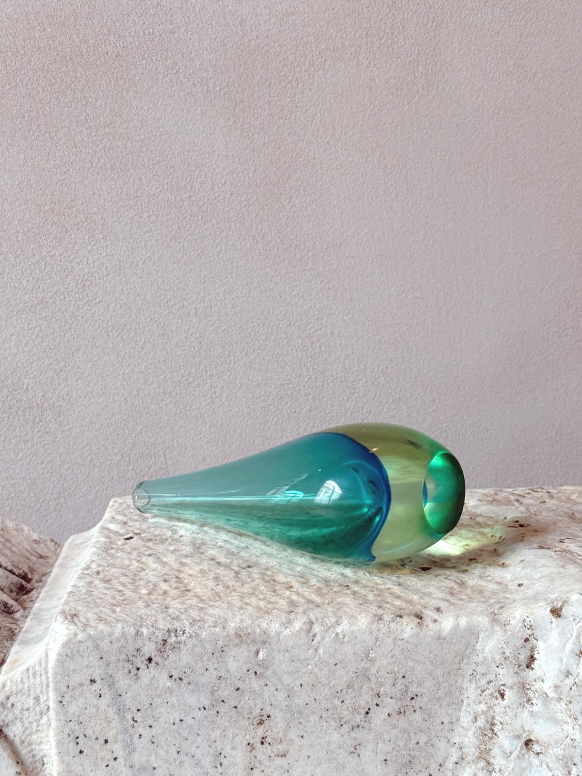 1960s Flavio Poli Sommerso and Green Tear Drop Vase