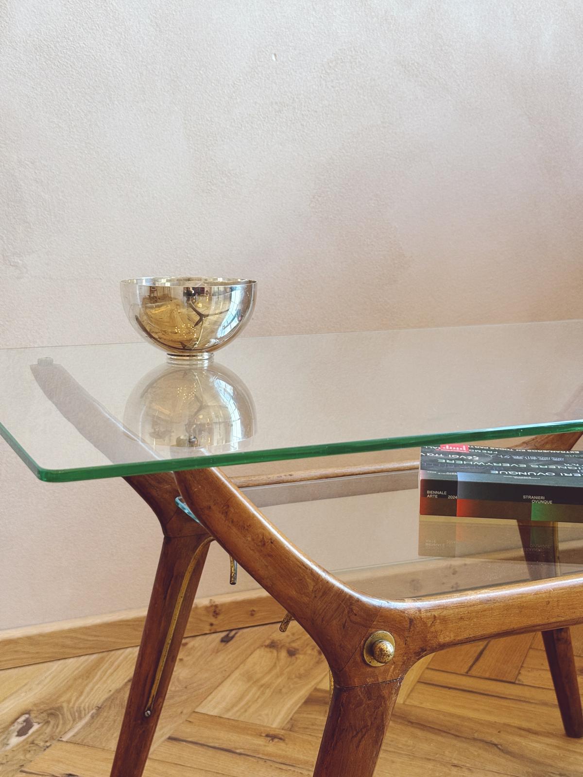 1960s Italian Wood & Glass Side Table