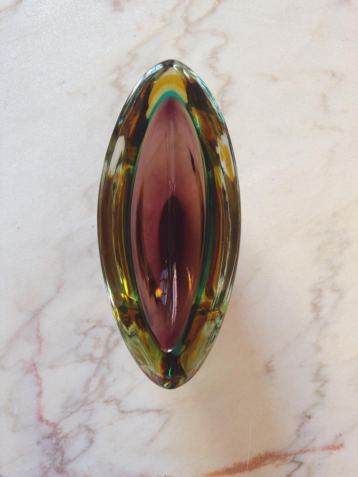 1960s Large Flavio Poli Triple Sommerso Bowl in Brown, Green & Yellow