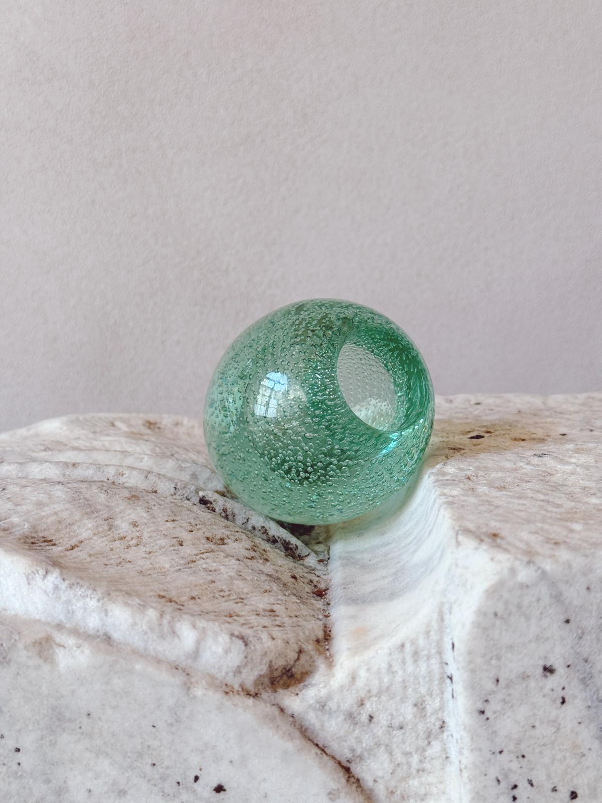 1970s Hand-blown Turquoise Murano Glass - Candlestick and Carlo Moretti Paperweight